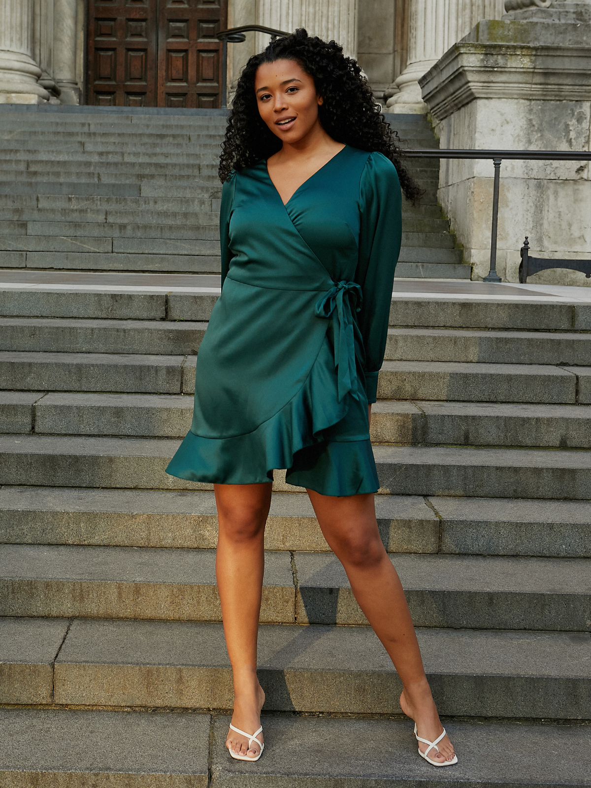 Green Wrap Mini Dress | Bobbi Forest Green Satin Dress