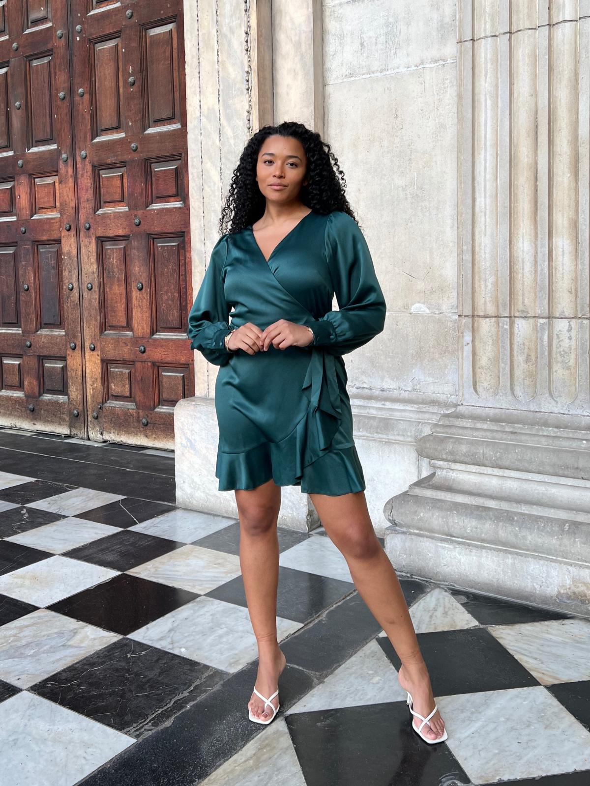 Green Wrap Mini Dress | Bobbi Forest Green Satin Dress