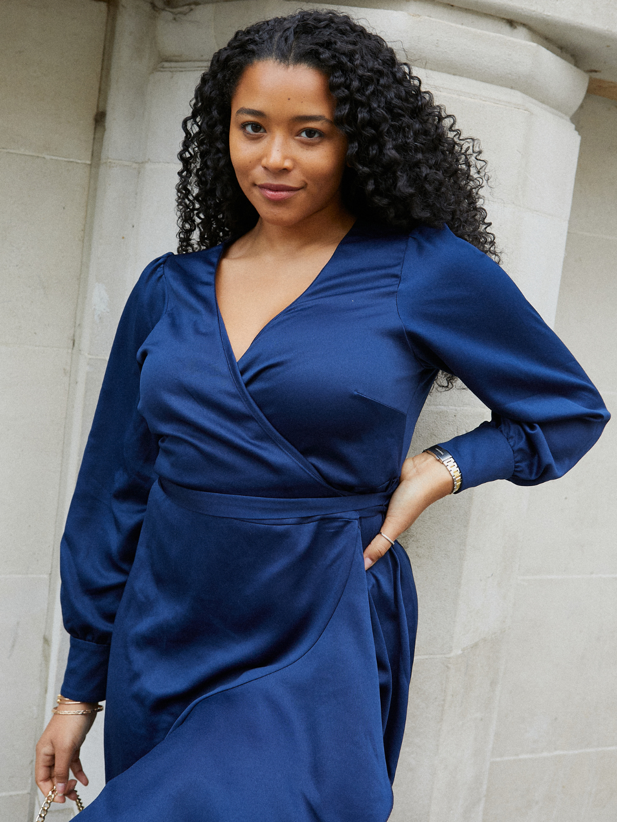 Charlotte Navy Frill Wrap Midi Dress