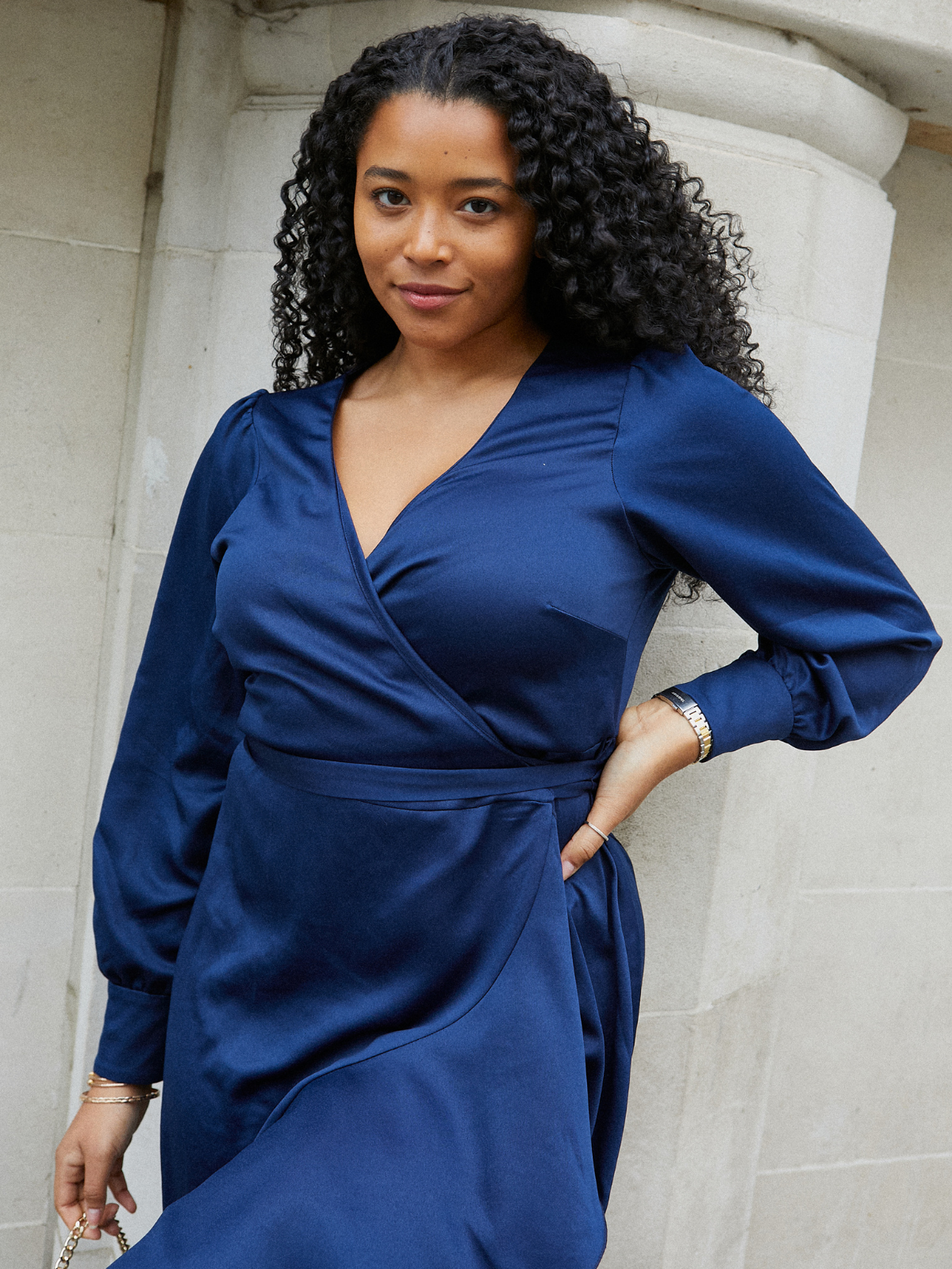 Navy Midi Wrap Dress