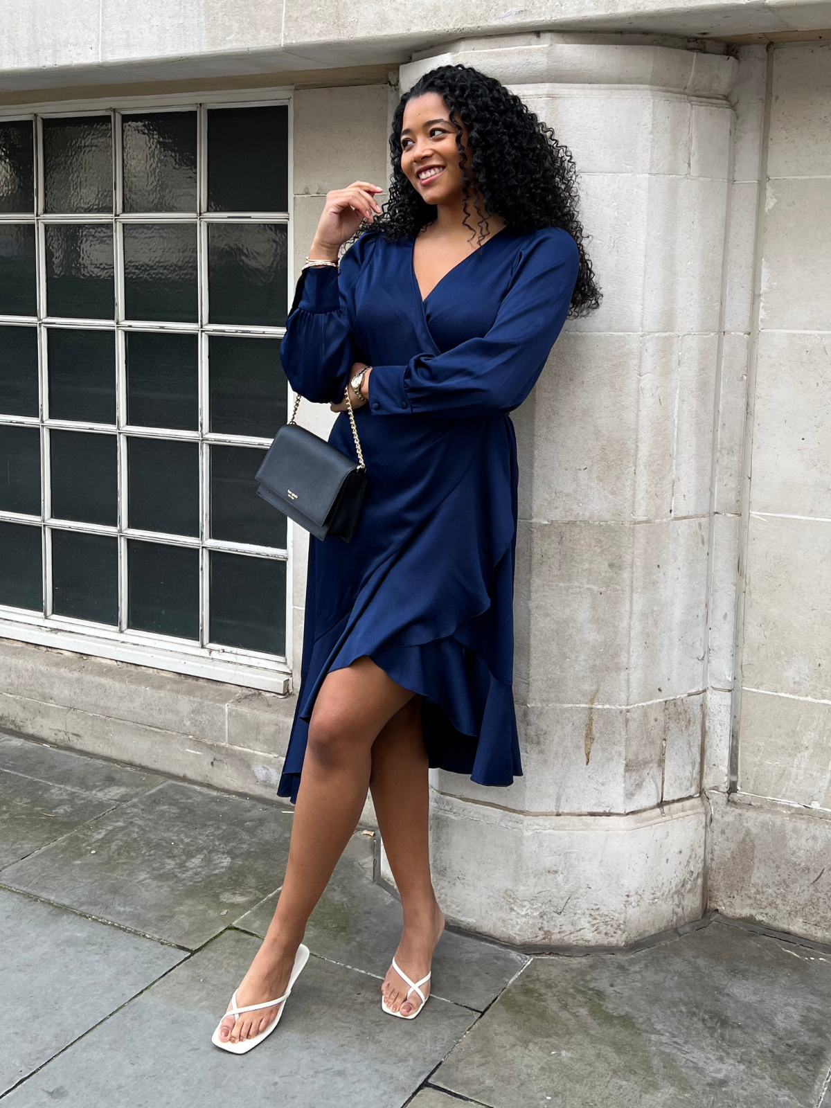 Charlotte Navy Frill Wrap Midi Dress