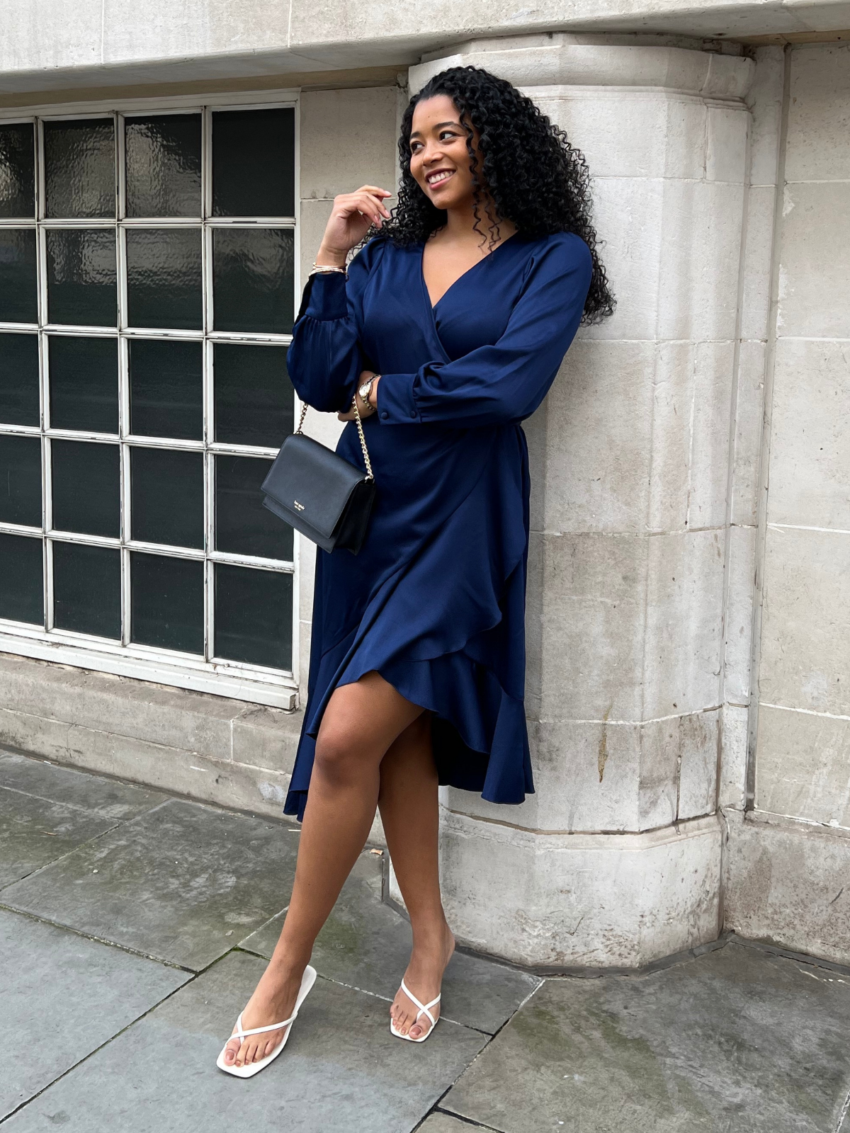 Navy Midi Wrap Dress