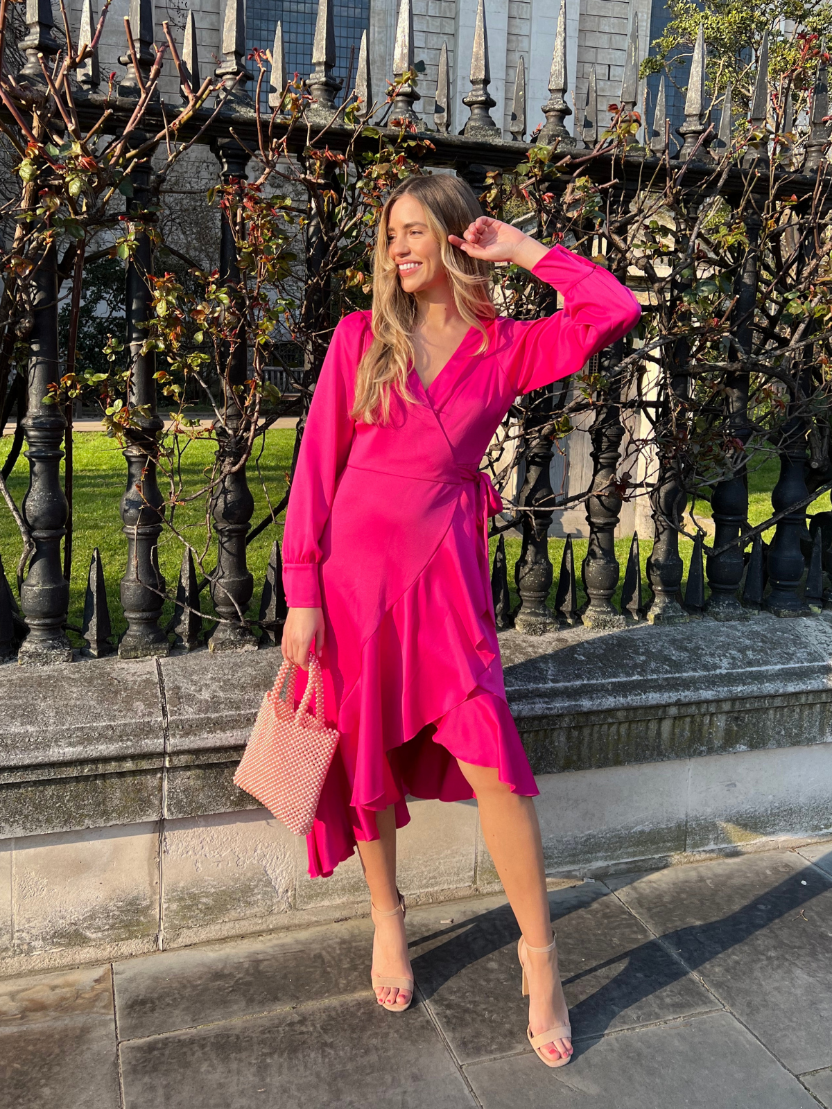 Pink Wrap Midi Dress