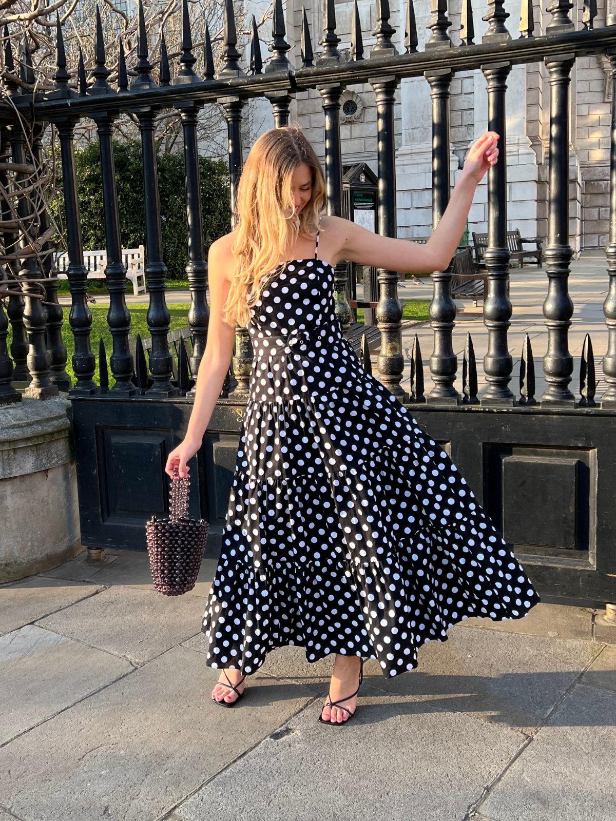 Spotted Dress in Black and White | Tillie Bandeau Belted Midi Dress