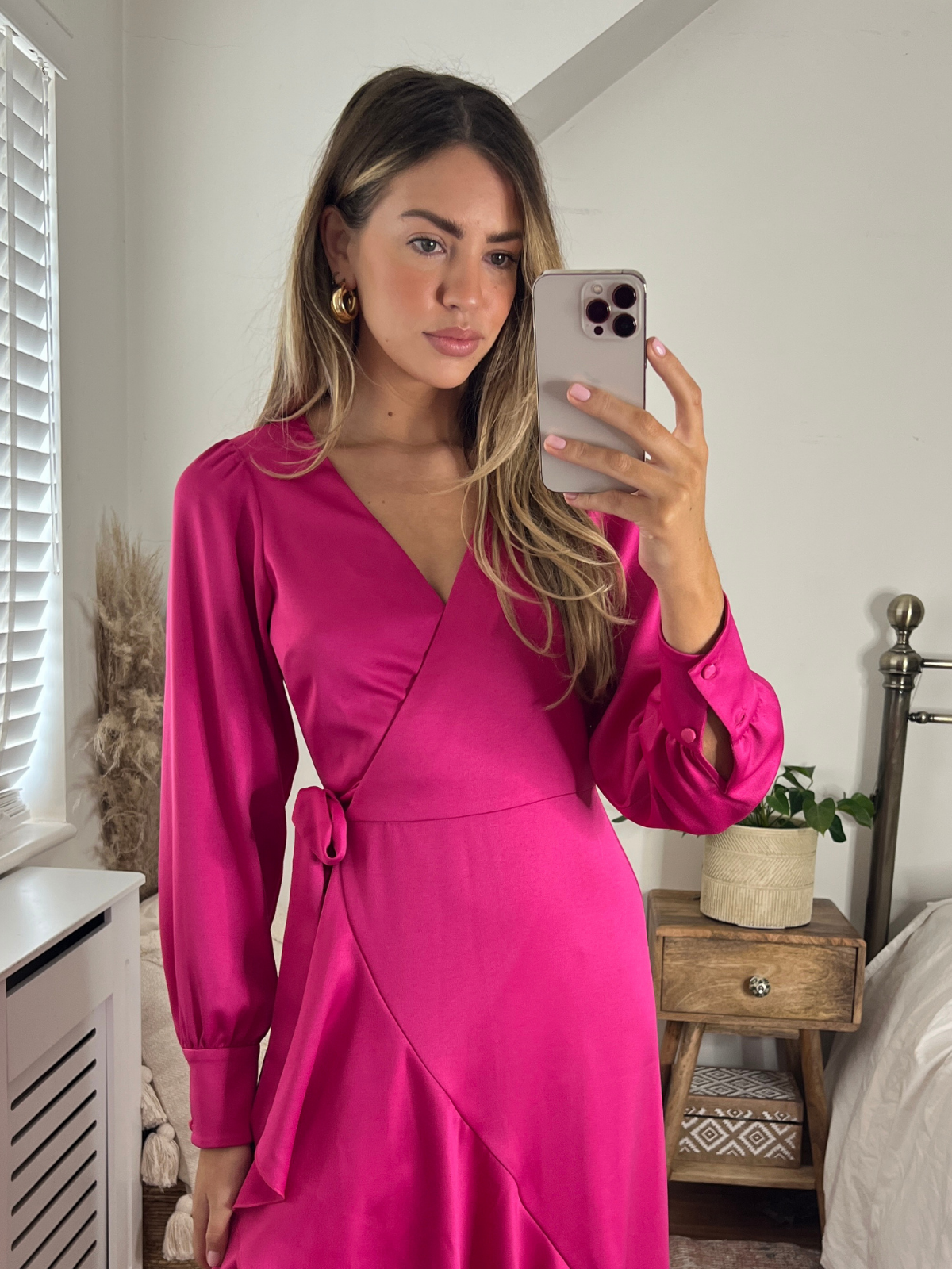 Pink Wrap Midi Dress