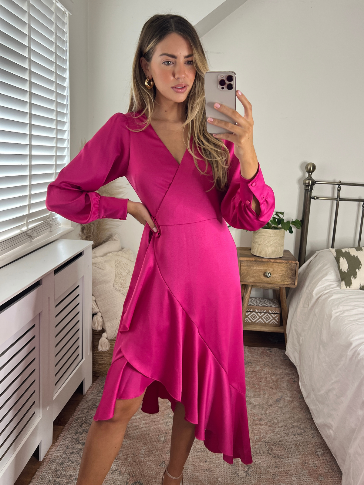 Pink Wrap Midi Dress