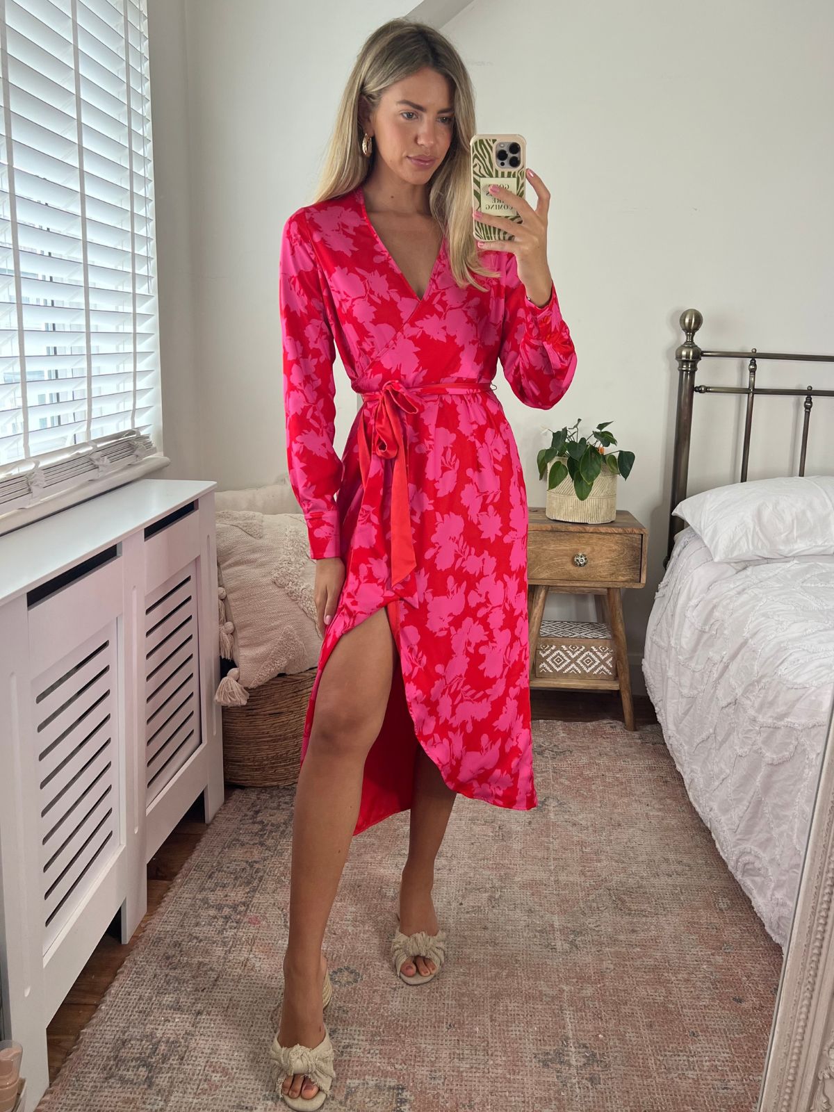 Fergie Reversible 2 in 1 Wrap Midi Dress / Pink and Red