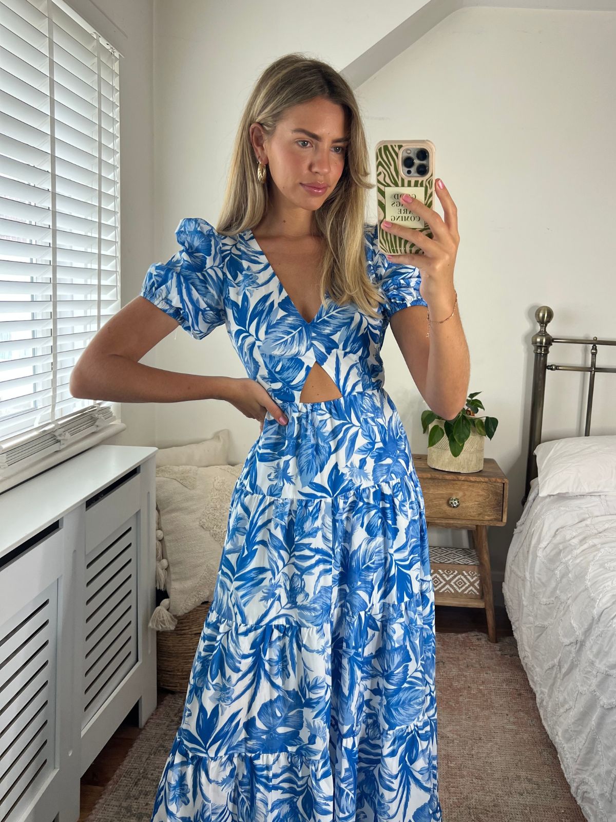 Blue Floral Cutout Dress