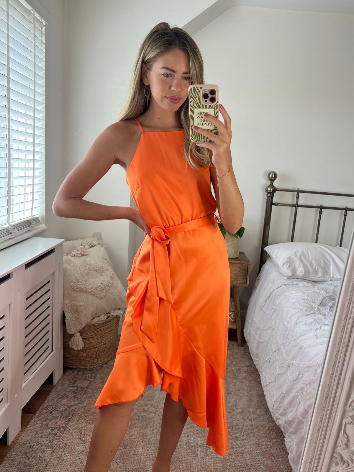 Ariana Halter Frill Dress / Tangerine