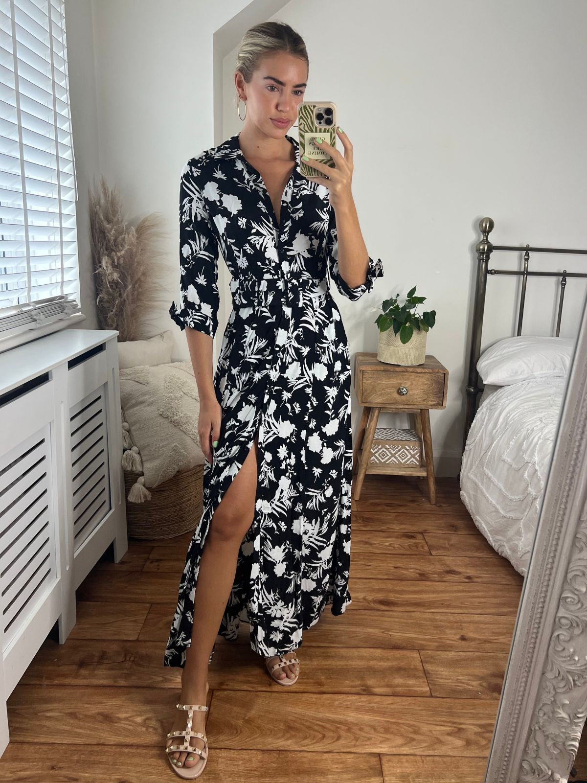 Black Floral Shirt Dress