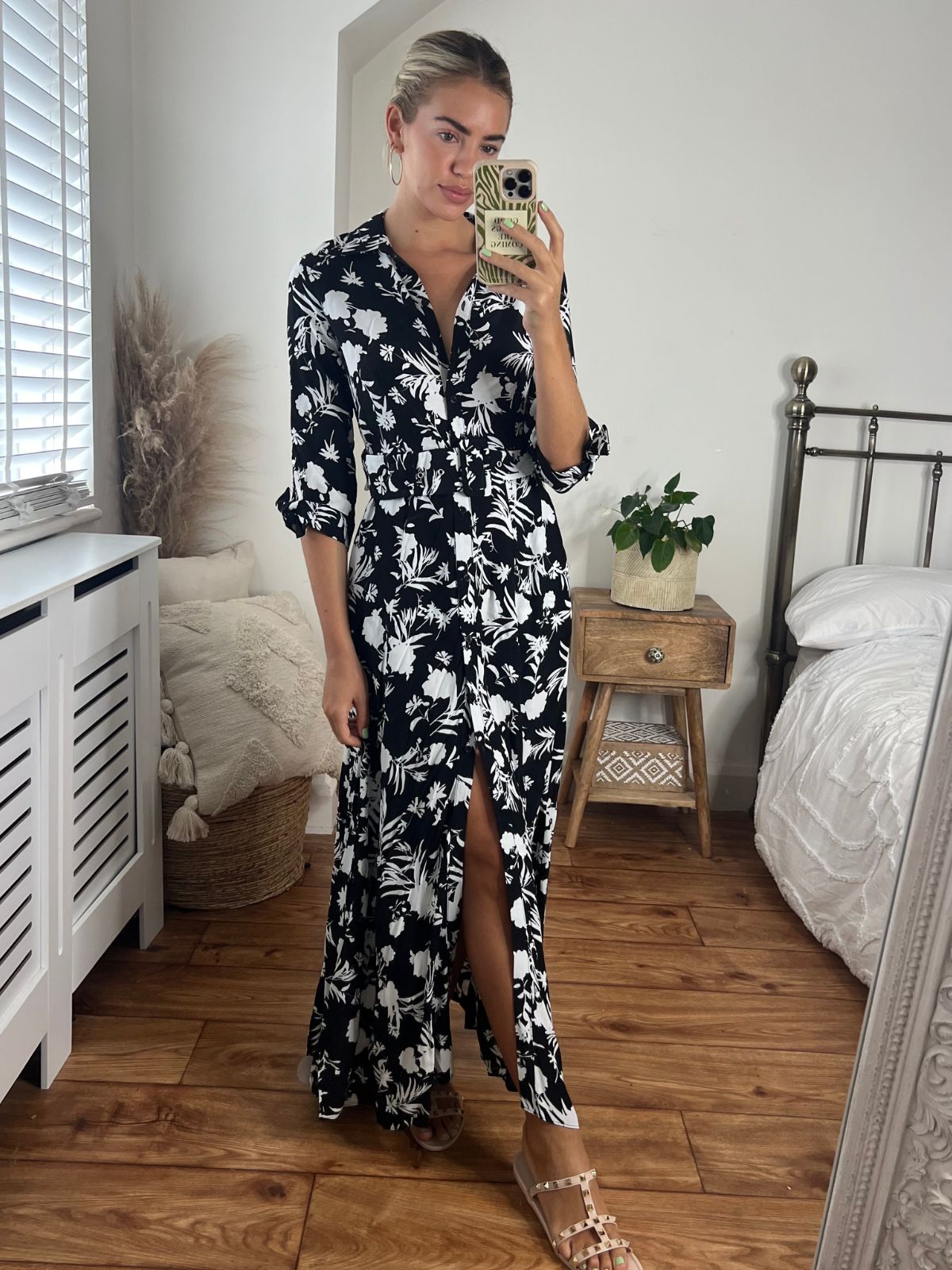 Black Floral Shirt Dress