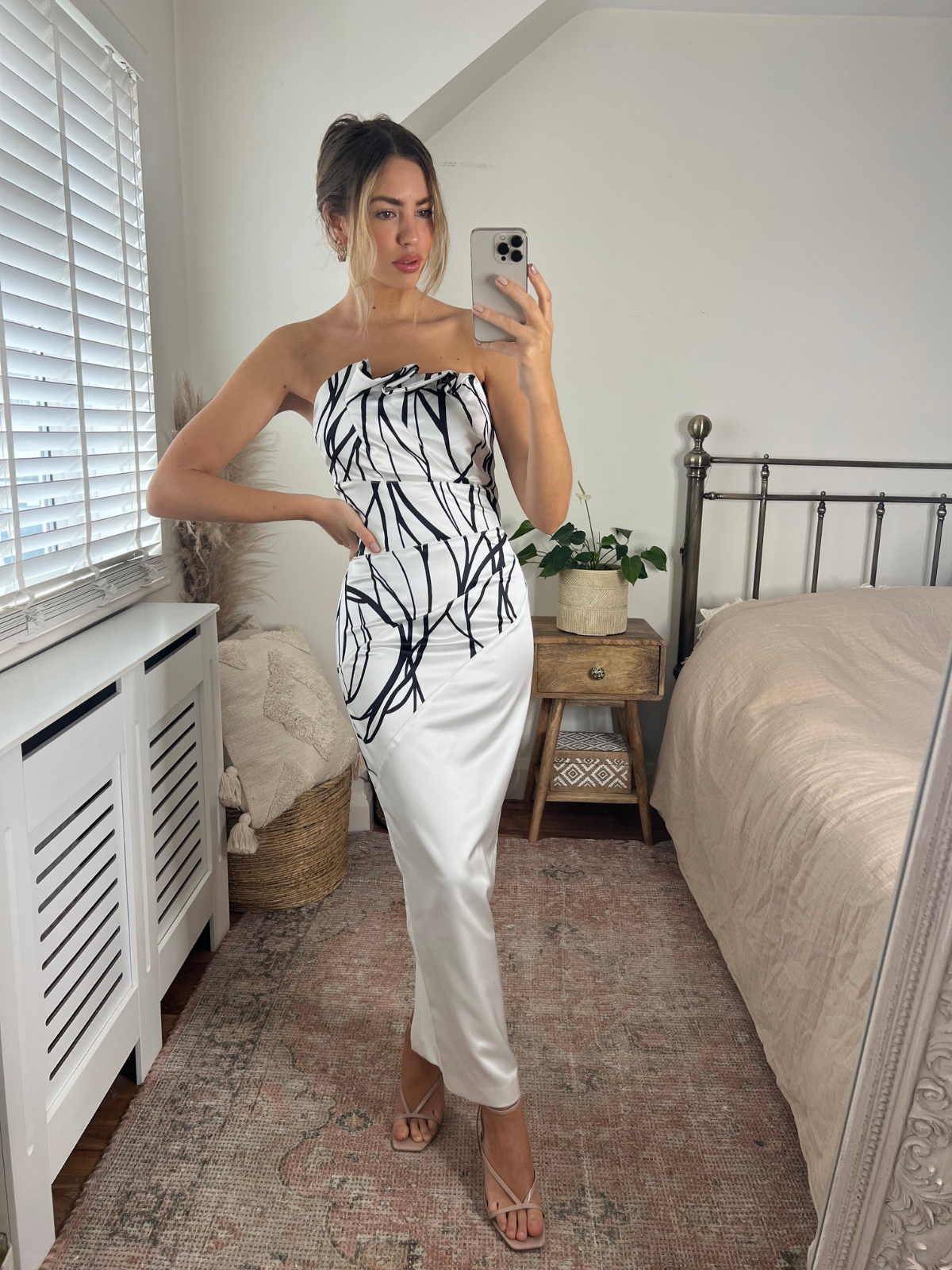 Abstract Print Frill Bandeau Midaxi Dress