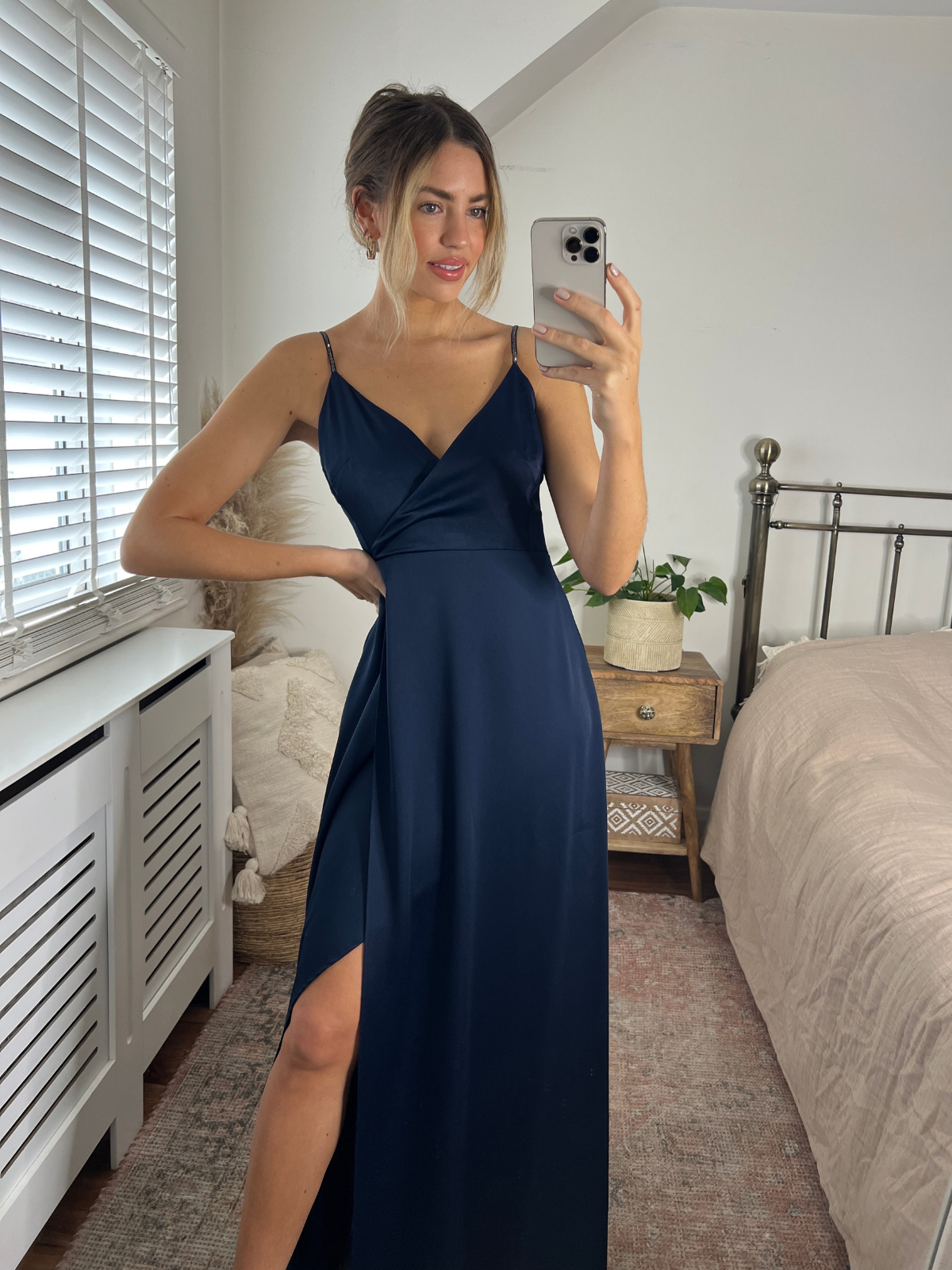 Navy Satin Wrap Dress