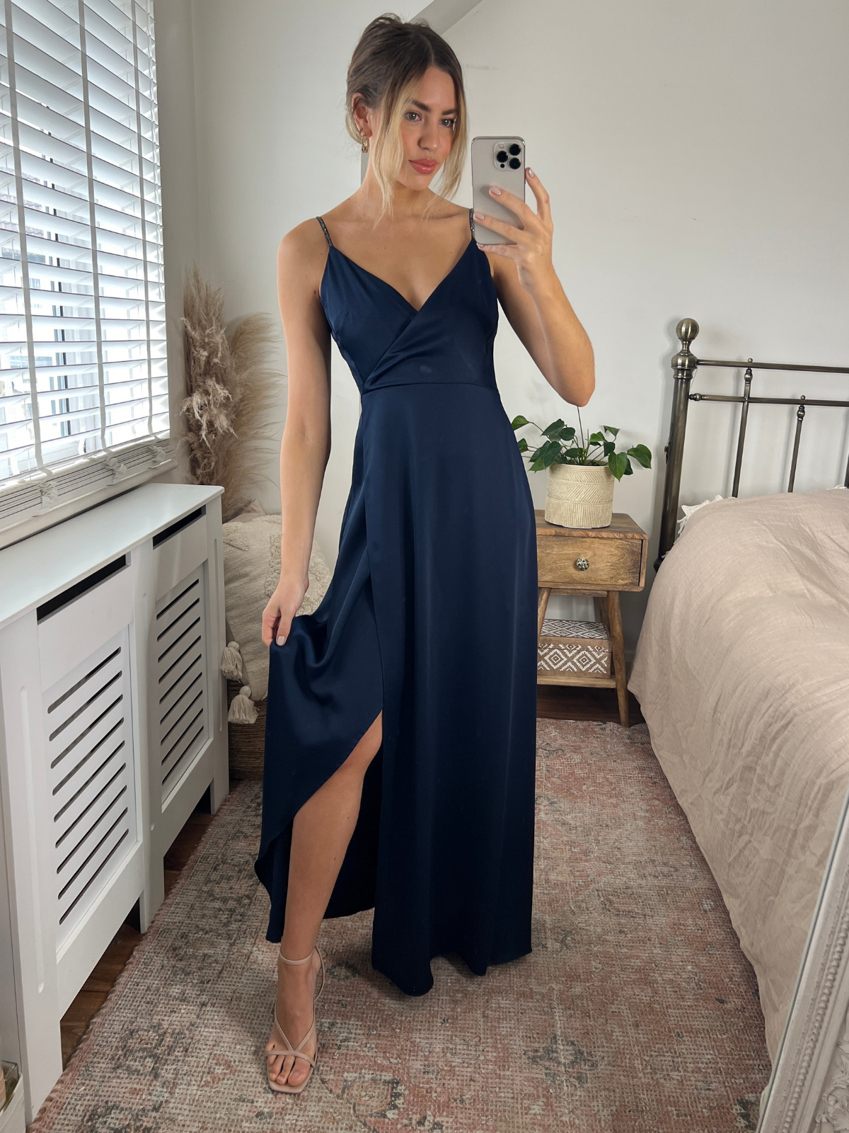 Navy Satin Wrap Dress