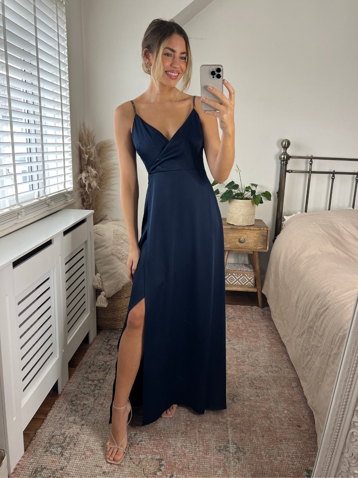 Navy Satin Wrap Dress
