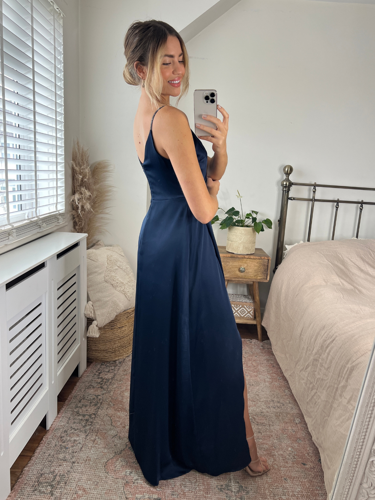 Navy Satin Wrap Dress