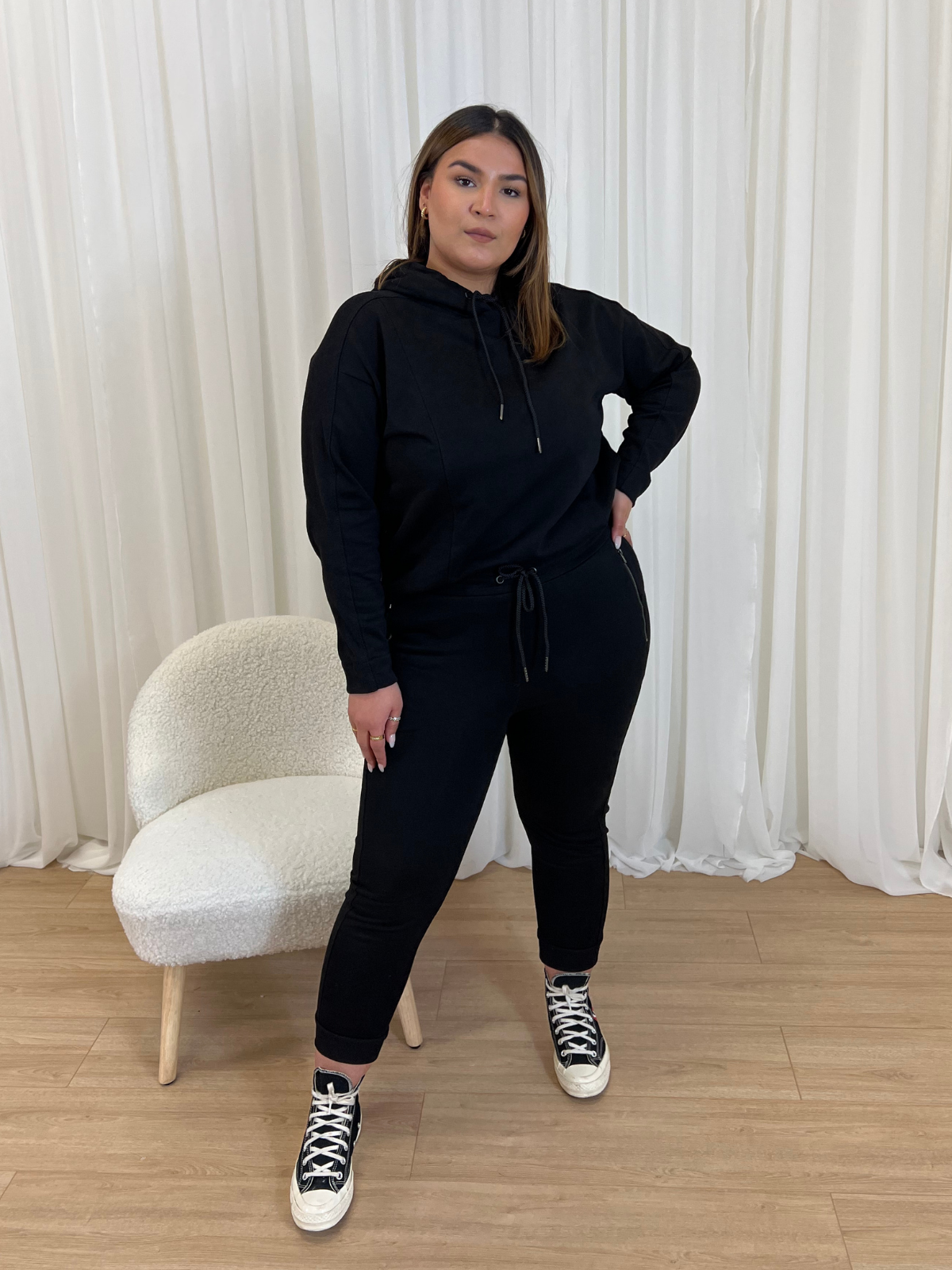 Black Hoodie | Black Rib Detail Hoodie