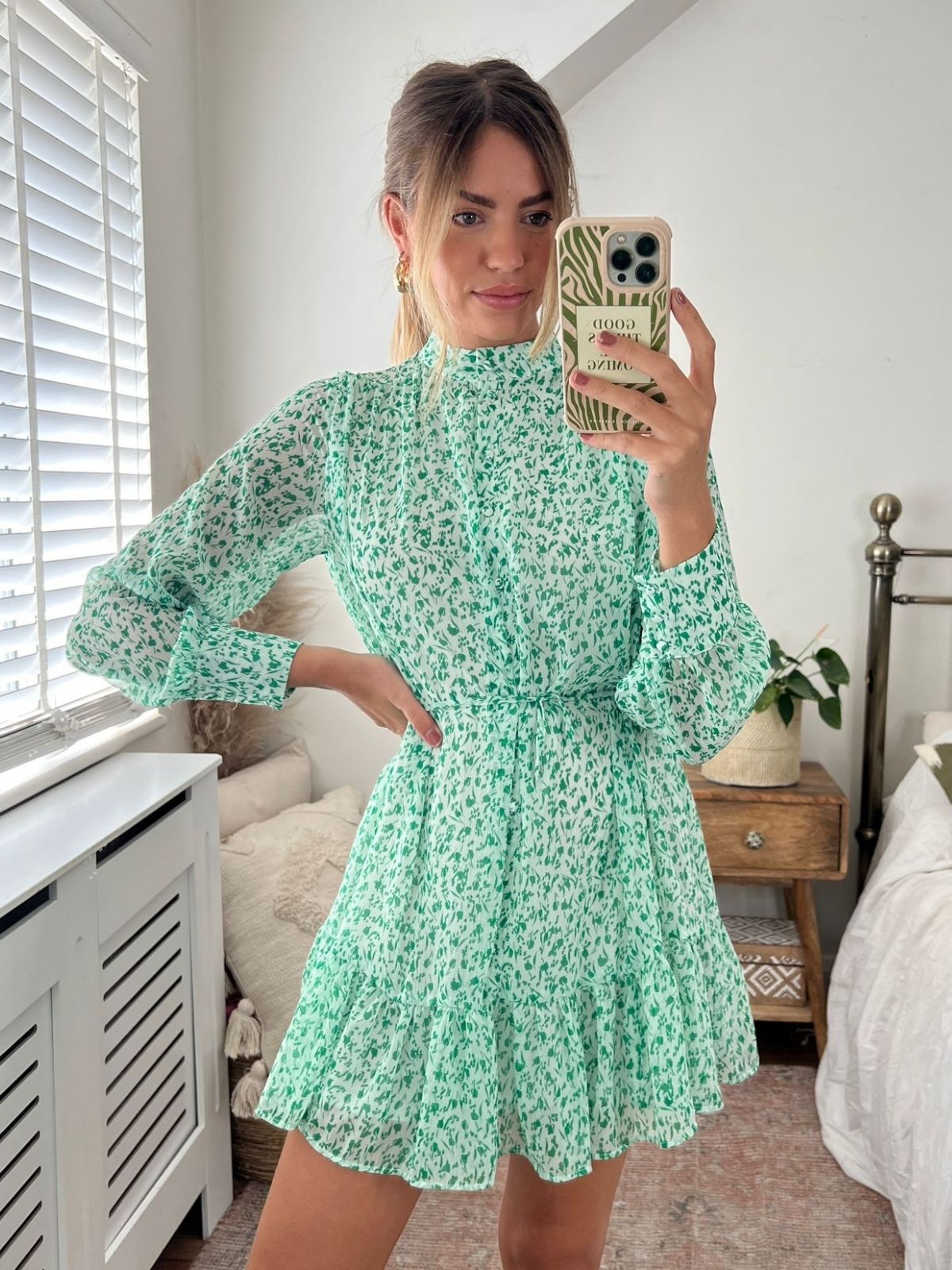 Eva Floral Mini Dress in Green