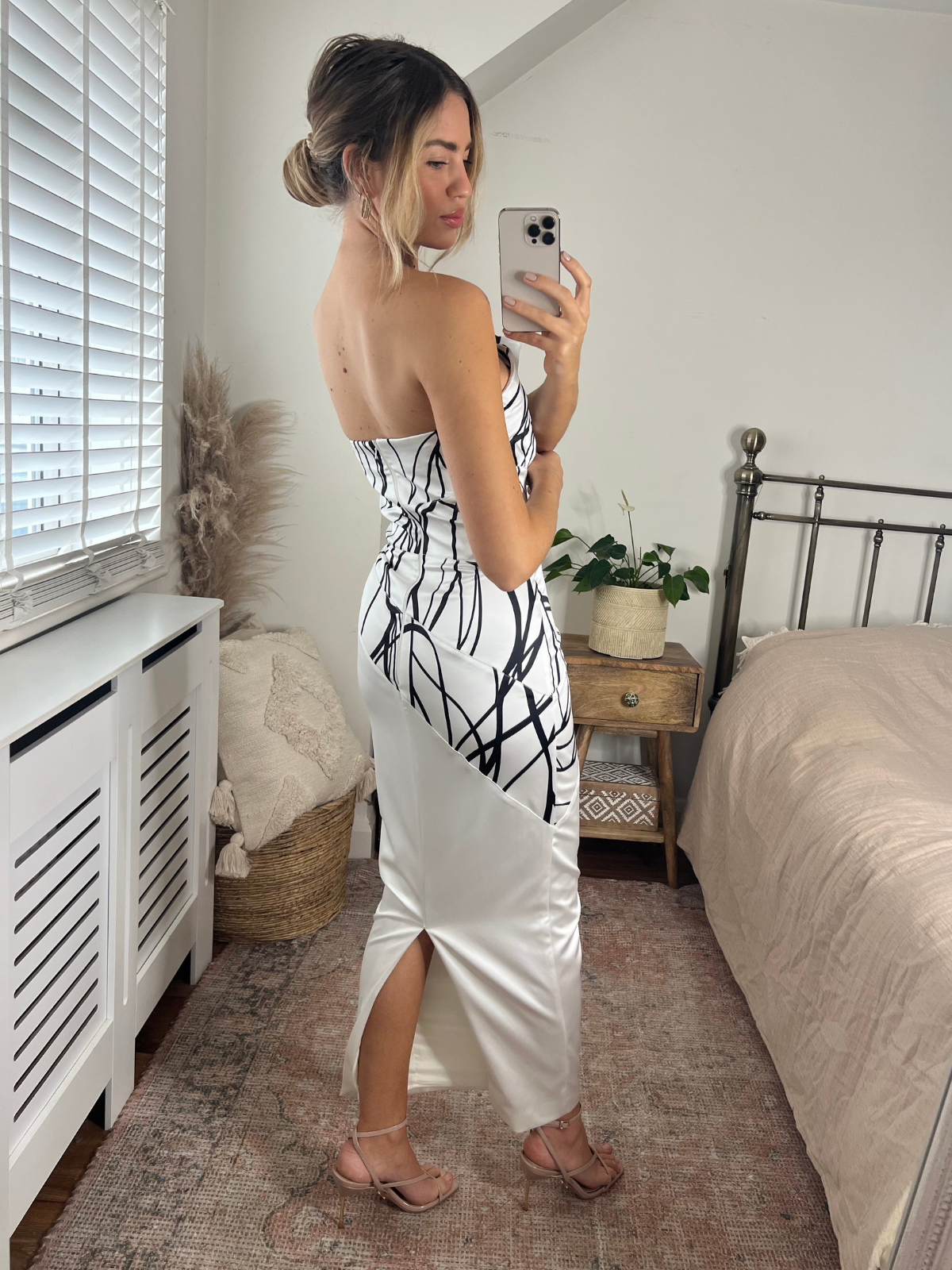 Abstract Print Frill Bandeau Midaxi Dress