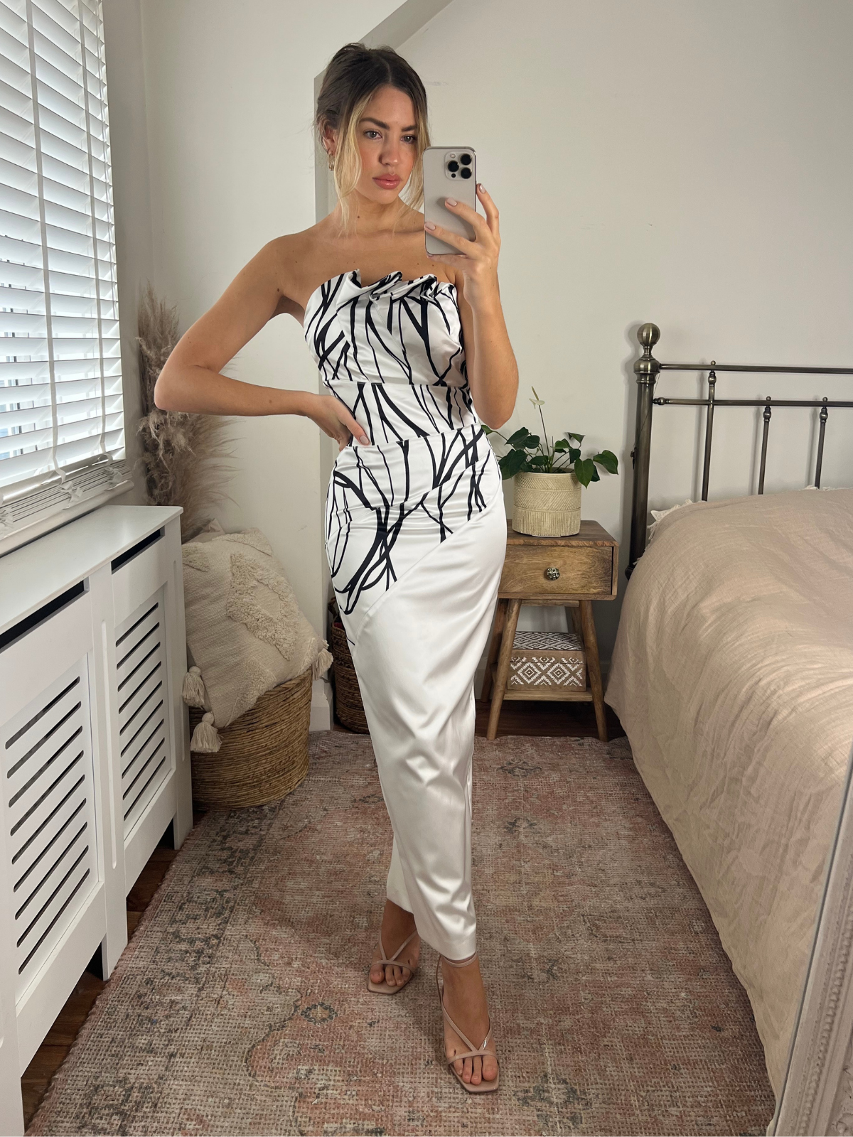 Abstract Print Frill Bandeau Midaxi Dress