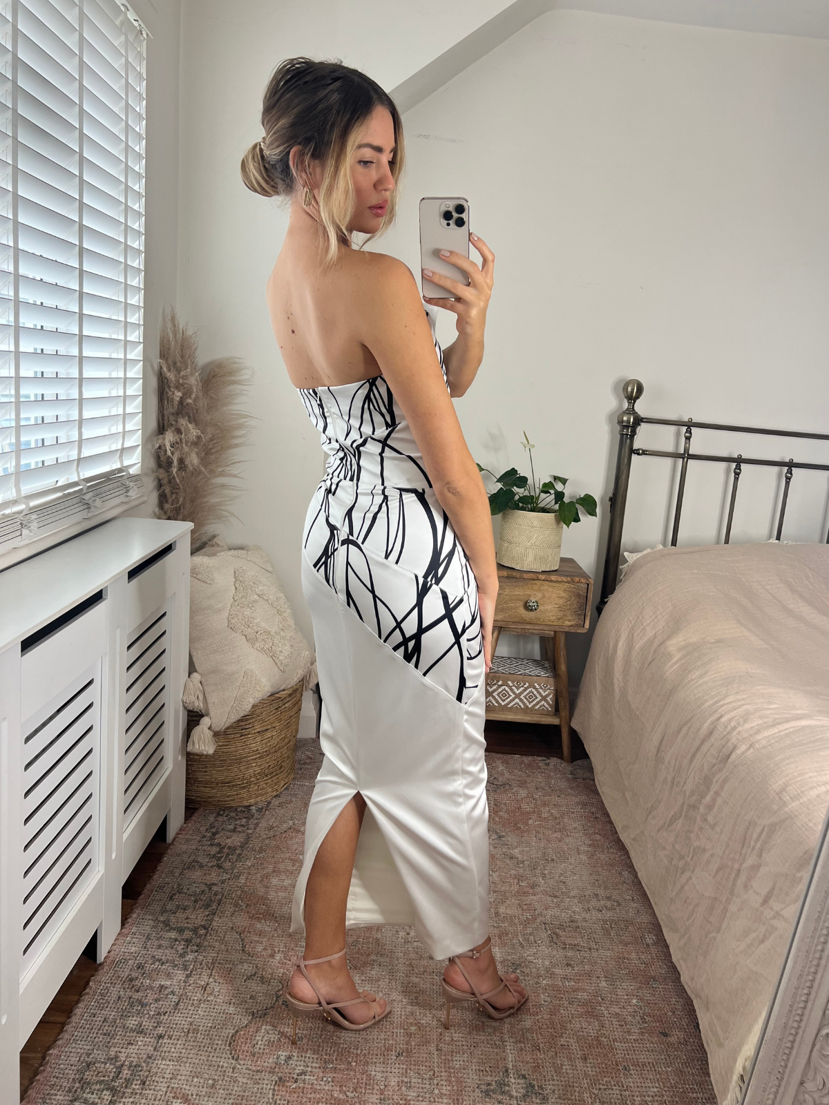 Abstract Print Frill Bandeau Midaxi Dress