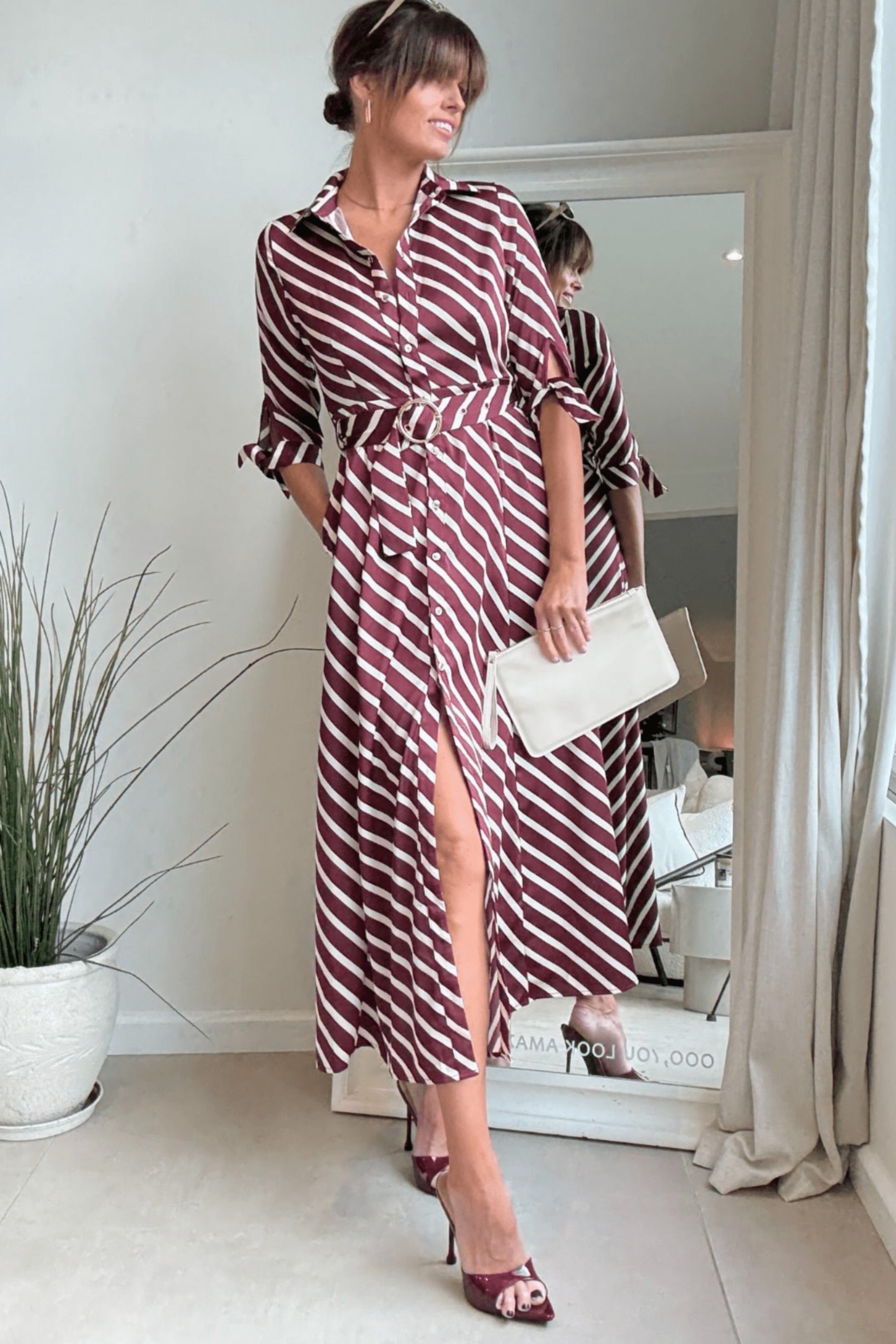 Daphne Belted Shirt Dress / Red Stripe - Style Cheat