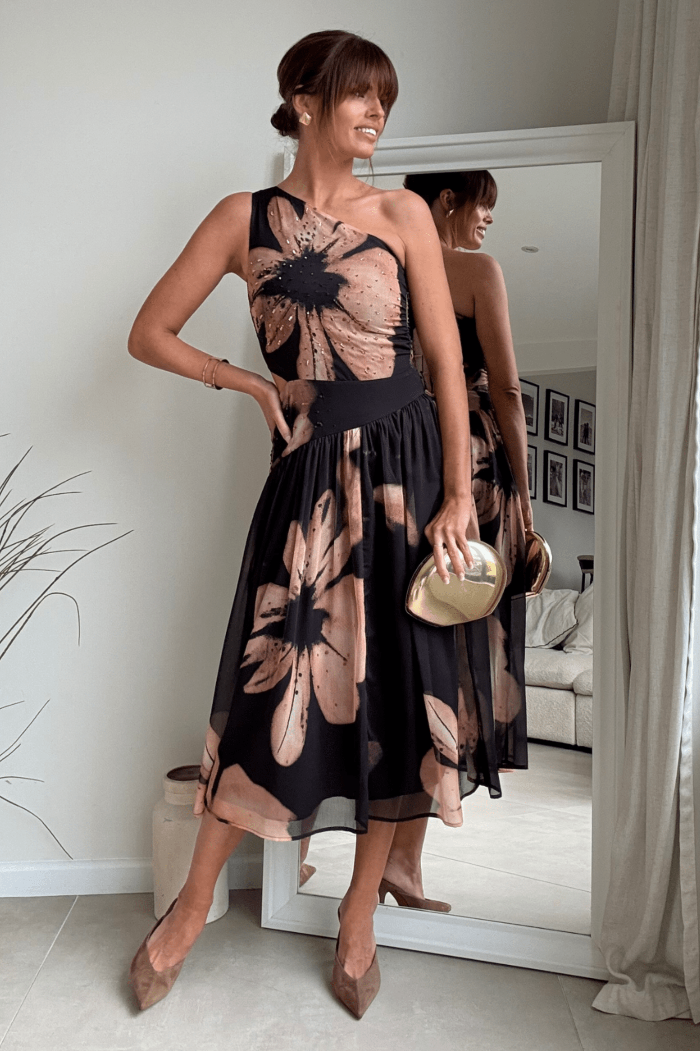 Jasmine Embellished Cut Out One Shoulder Dress - Style Cheat