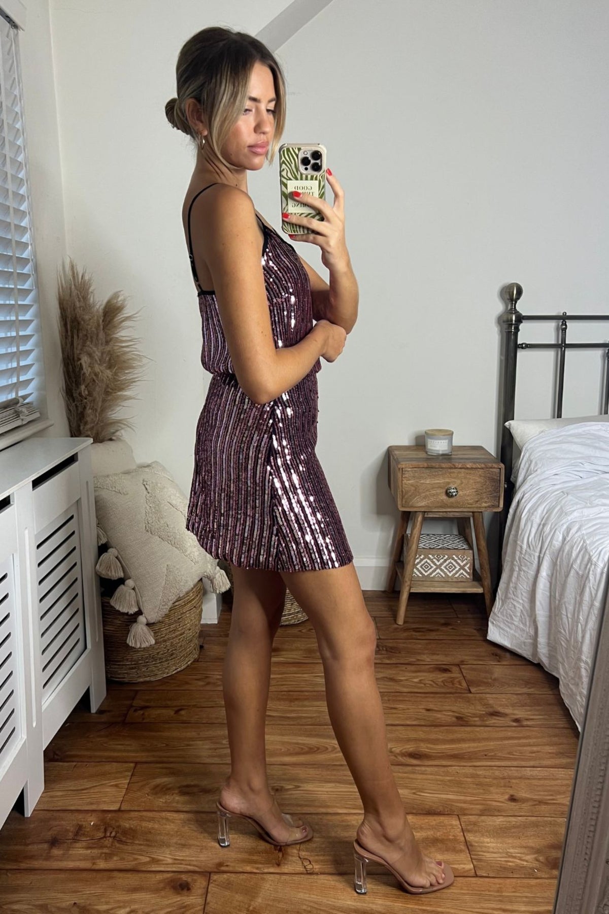 Daya Sequin V Neck Top / Stripe