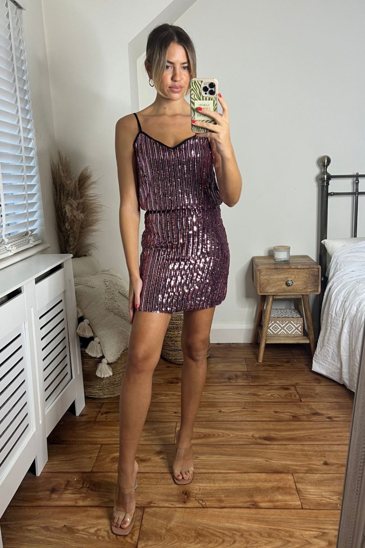 Daya Sequin V Neck Top / Stripe