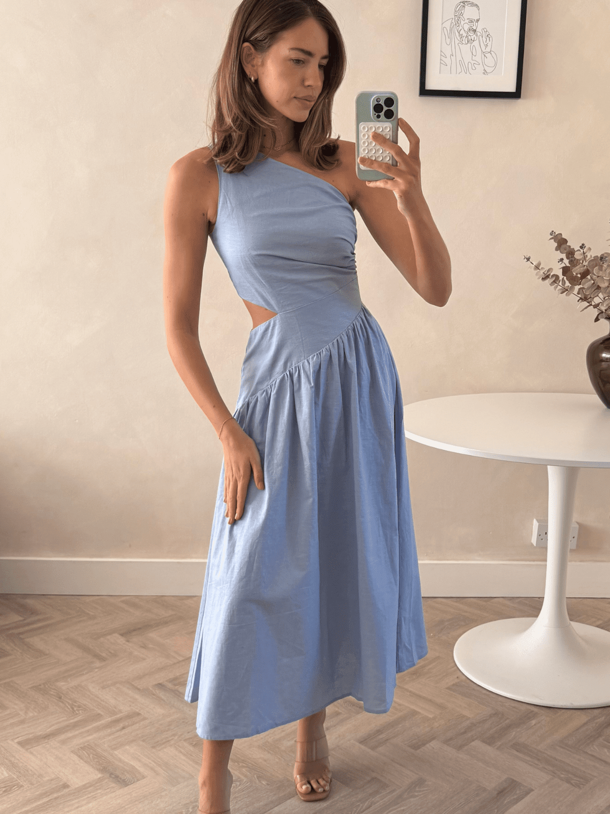 Jasmine Cut Out One Shoulder Dress in Baby Blue - Style Cheat