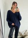 Navy Oversized Jumper | Ella Knitted V Neck Jumper