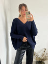 Navy Oversized Jumper | Ella Knitted V Neck Jumper