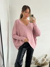 Pink Oversized Jumper | Ella Knitted V Neck Jumper