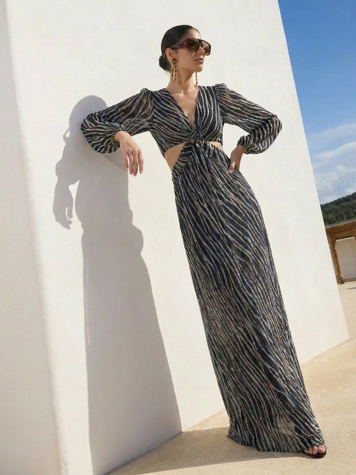 Tami Cut Out Maxi Dress / Metallic Zebra
