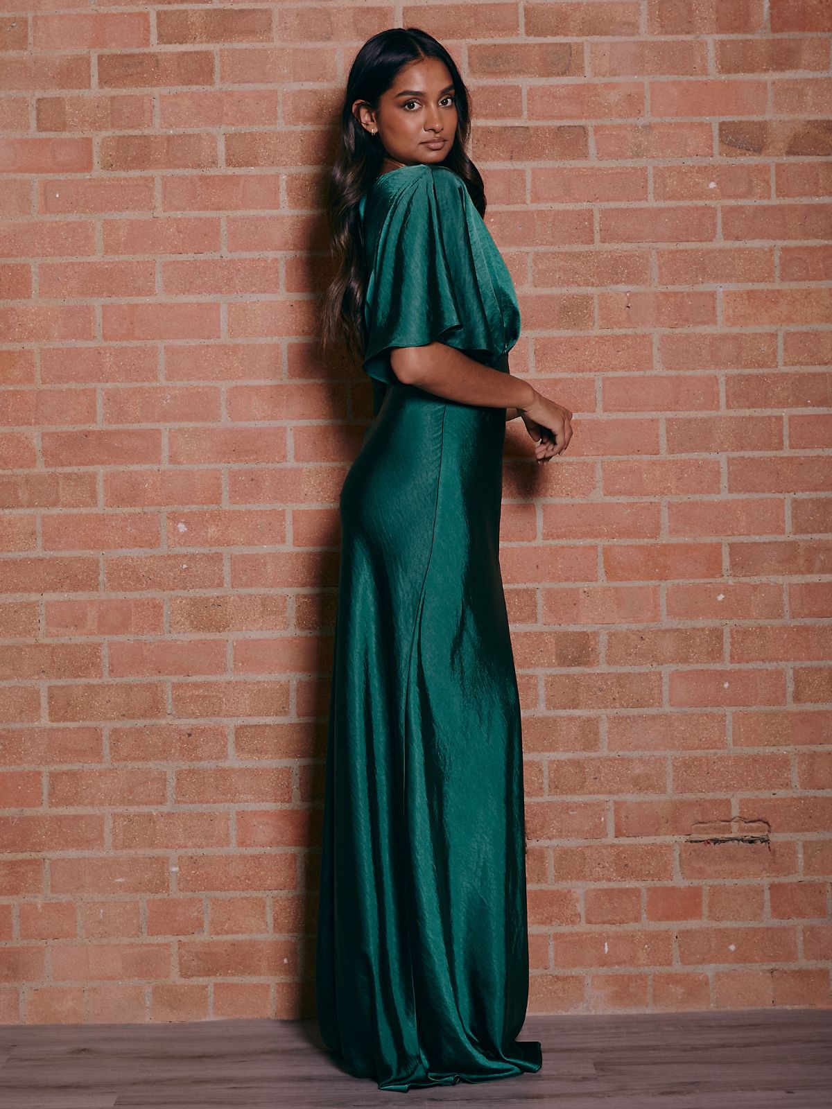 Angel Sleeve Maxi Satin Dress / Emerald Green Style Cheat Angel Sleeve Maxi Satin Dress / Emerald Green Style Cheat