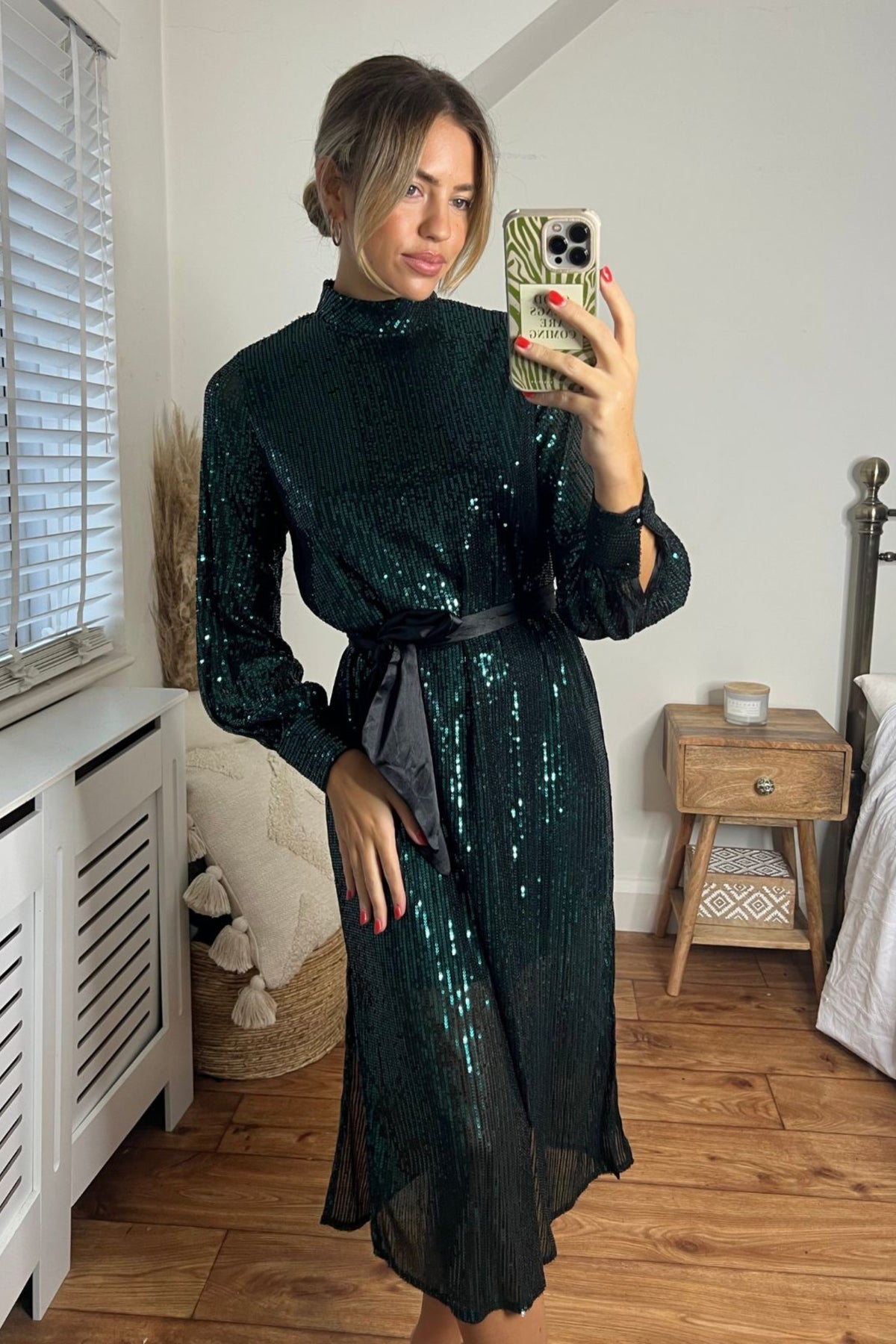Roxi Sequin Midi Dress / Emerald Green