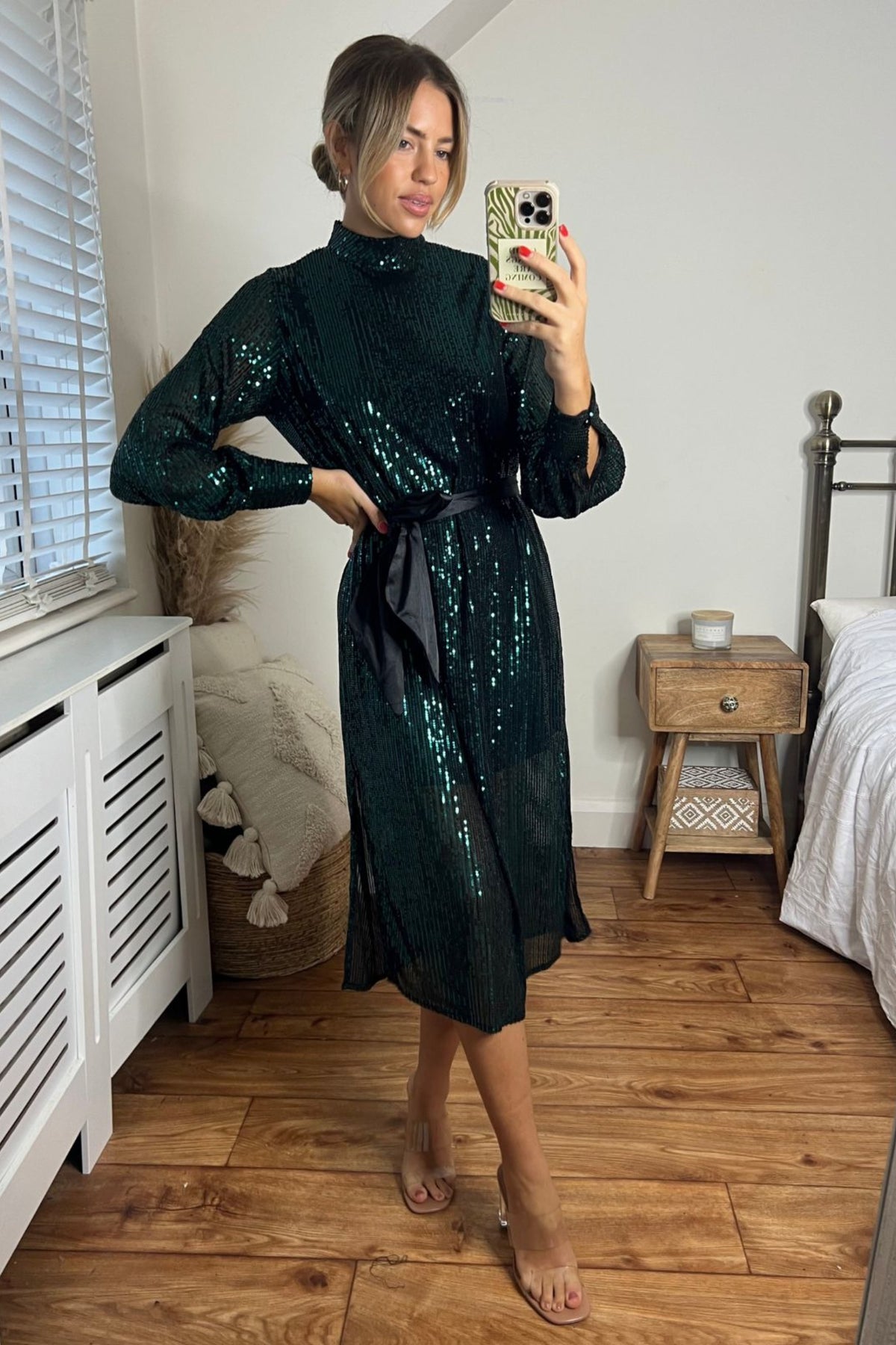 Roxi Sequin Midi Dress / Emerald Green