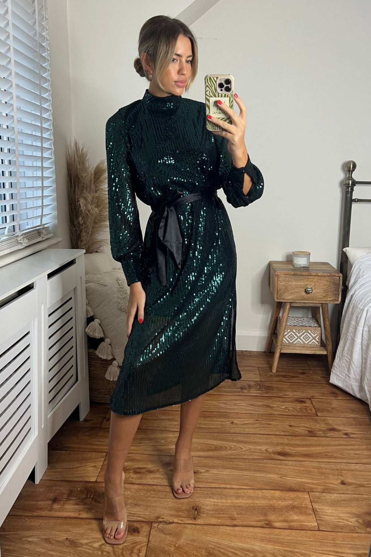 Roxi Sequin Midi Dress / Emerald Green