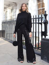 Black Sequin Wide Leg Trousers | Becca Sequin Trousers in Black