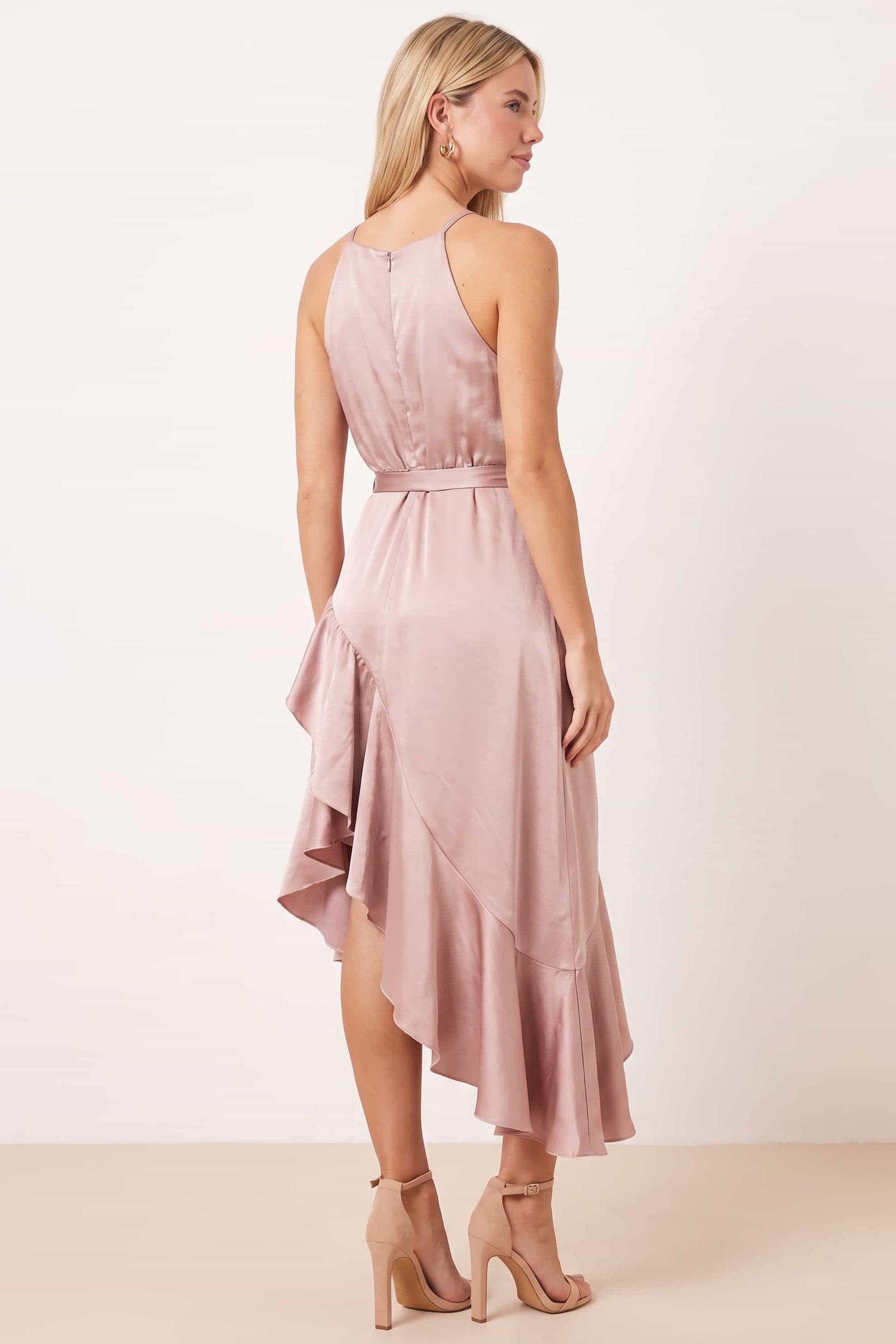 Halter Frill Satin Midi Dress / Blush