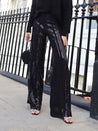 Black Sequin Wide Leg Trousers | Becca Sequin Trousers in Black