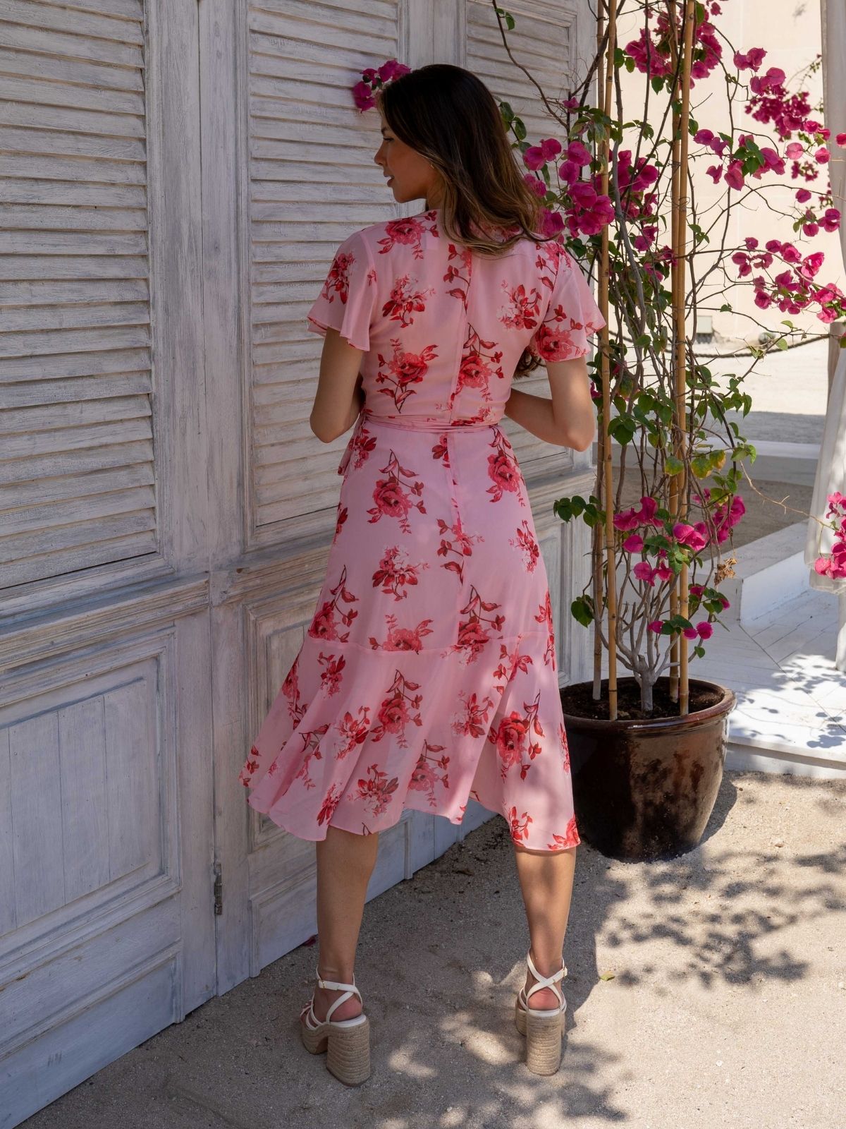 Faith Midi Ruffle Dress / Pink Floral