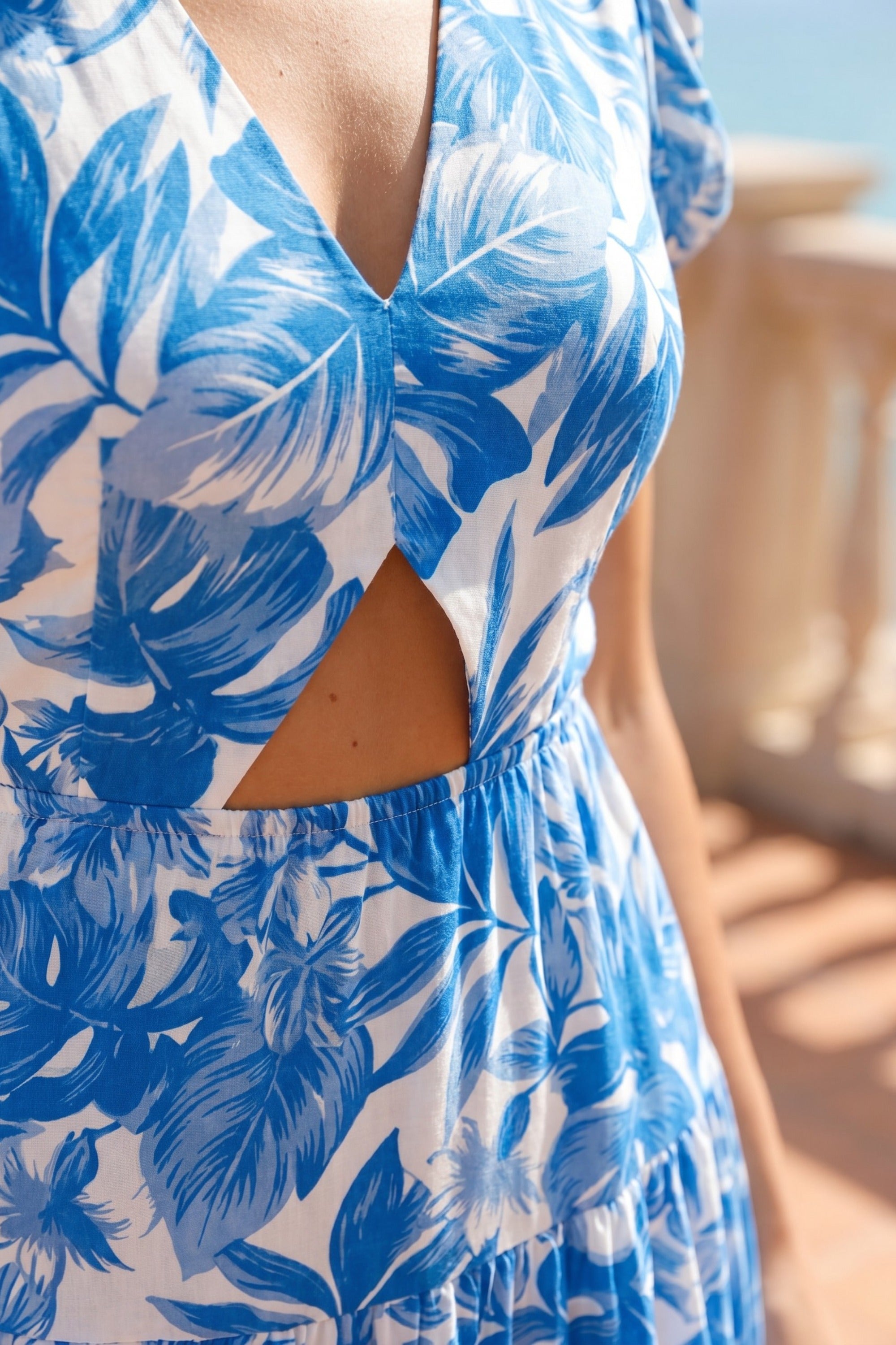 Blue Floral Cutout Dress