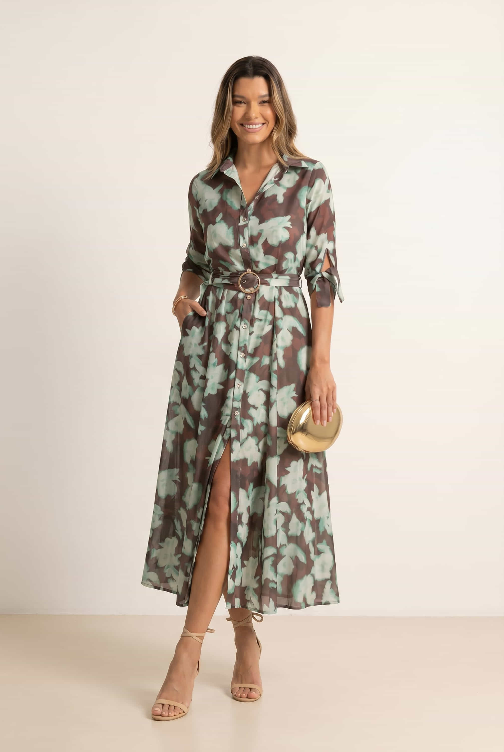 Green/Choc Floral Daphne Dress