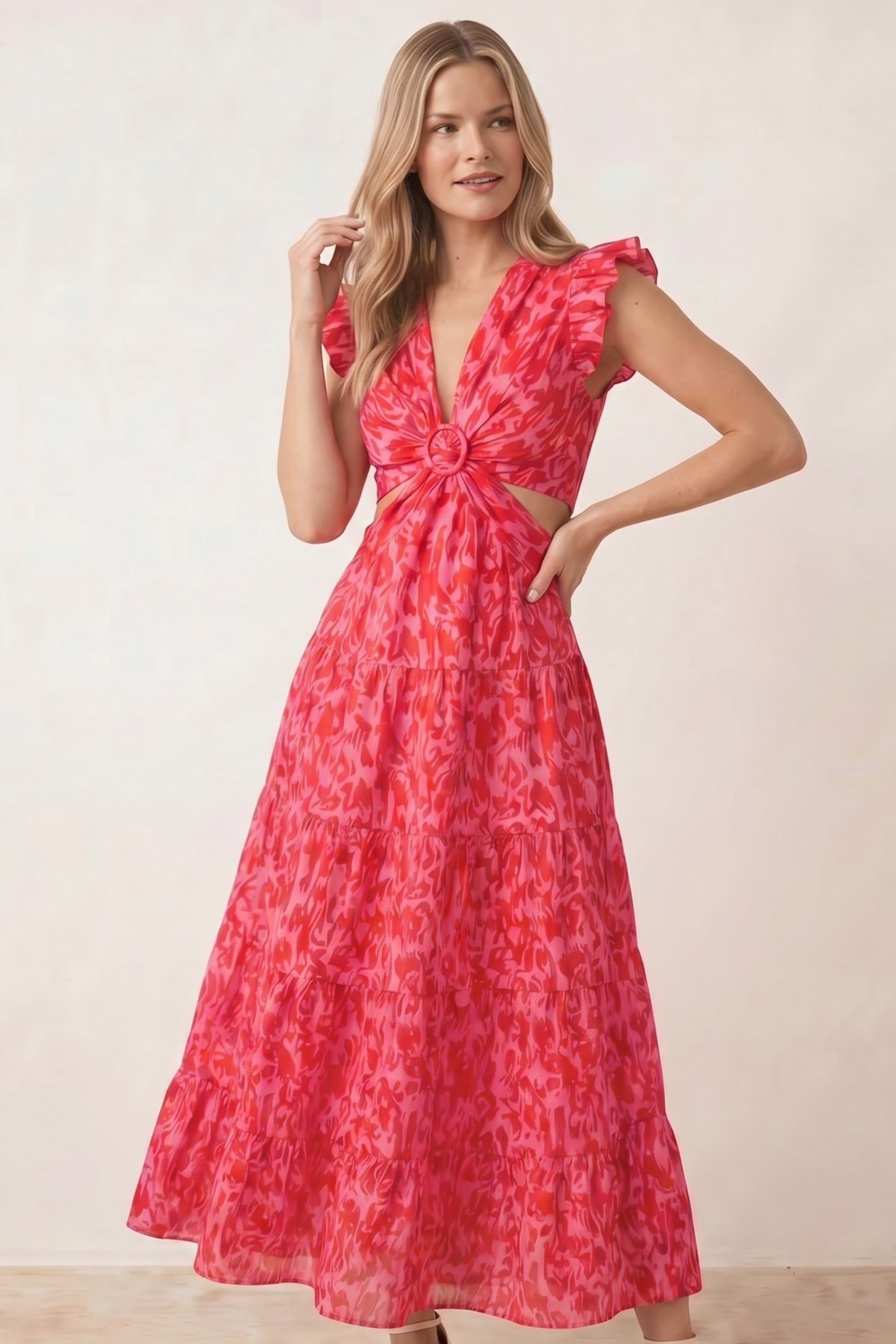 Red Cut Out Maxi Dress