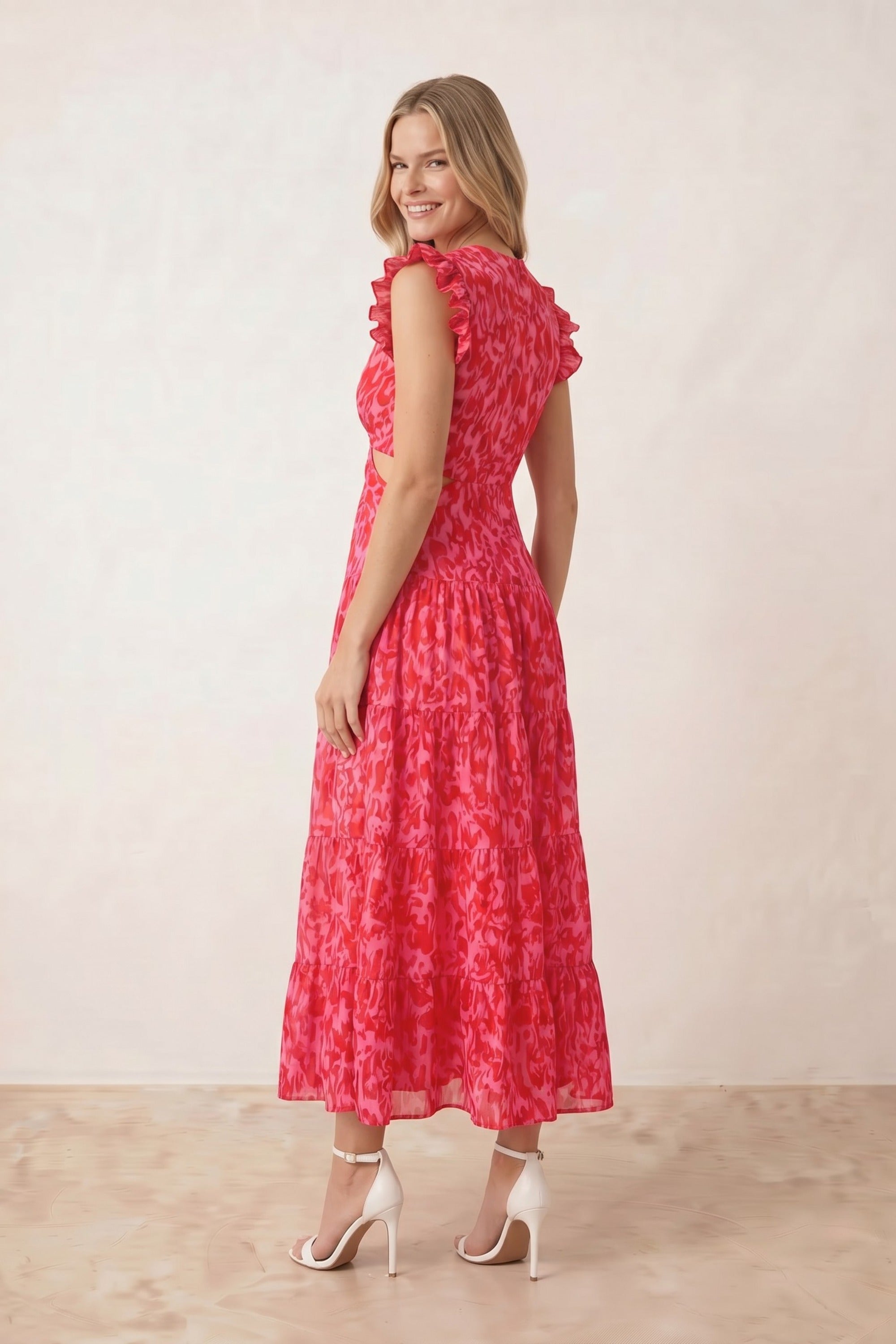 open lace back dress Red Cut Out Maxi Dress