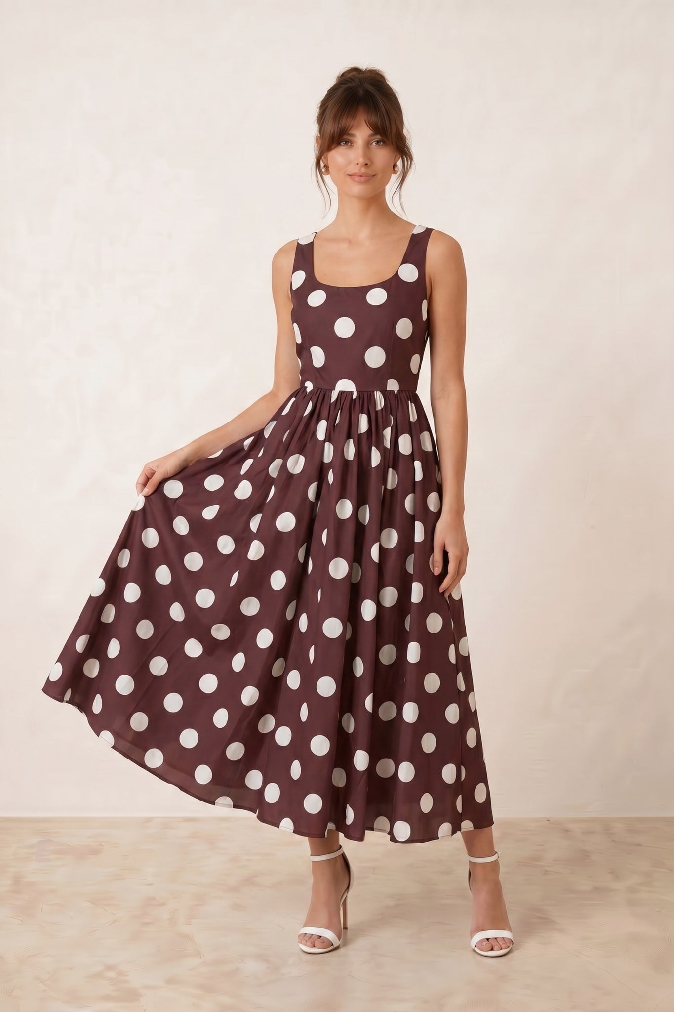 Davica Chocolate Brown and Cream Polka Dot Midi Dress Style Cheat Davica Chocolate Brown and Cream Polka Dot Midi Dress Style Cheat