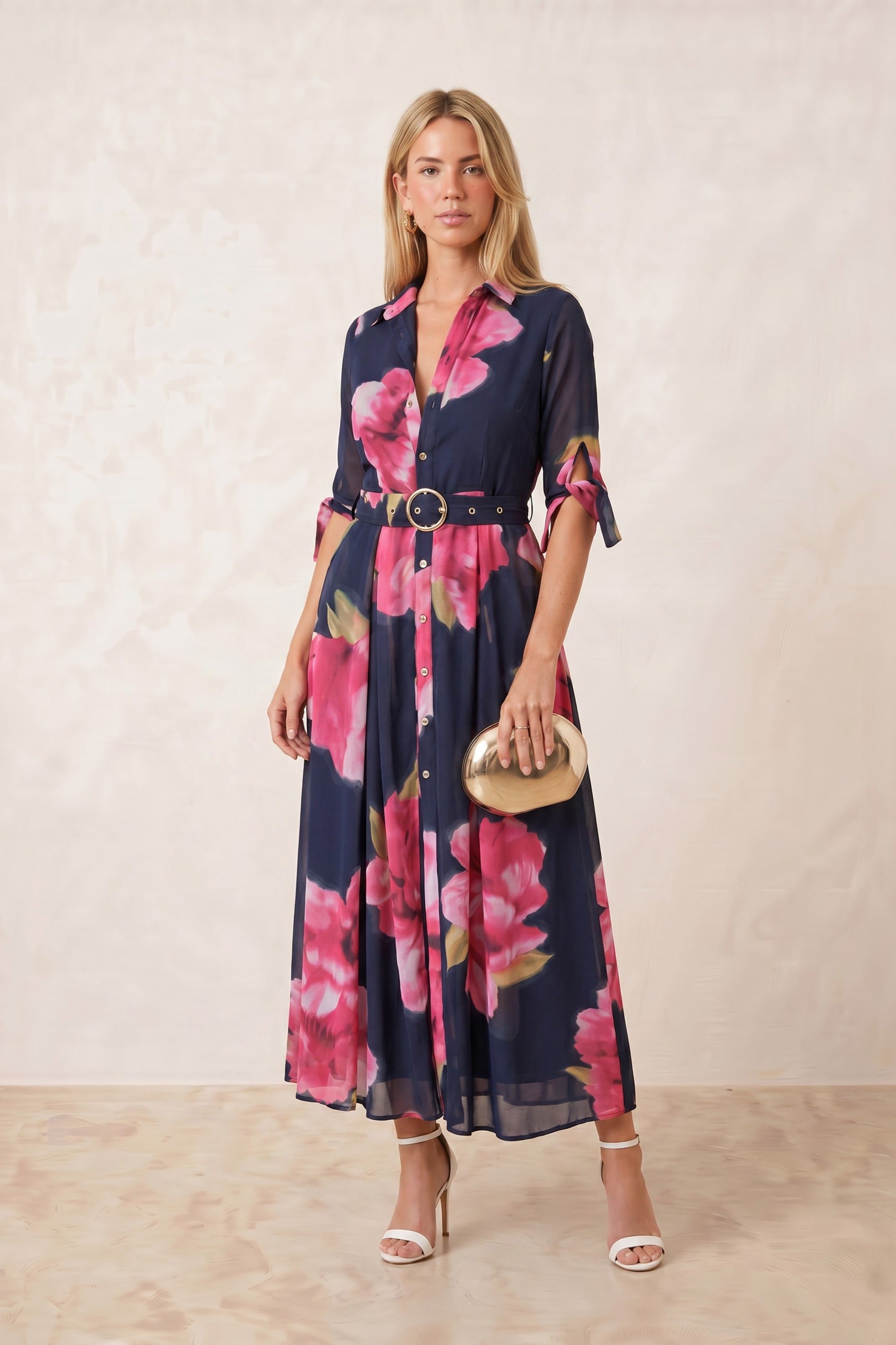 Daphne Belted Shirt Dress / Navy Floral - Style Cheat