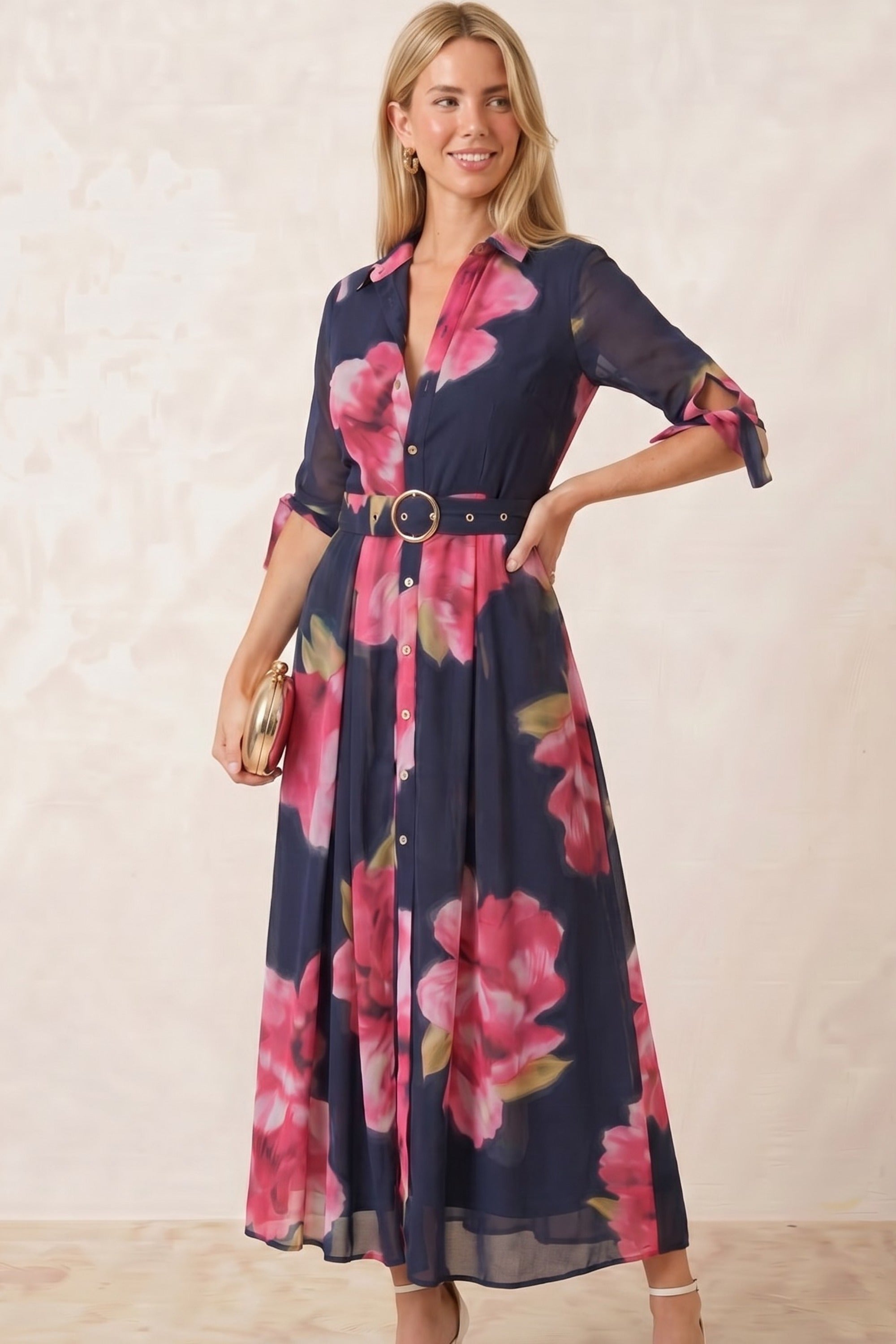 Daphne Belted Shirt Dress / Navy Floral - Style Cheat