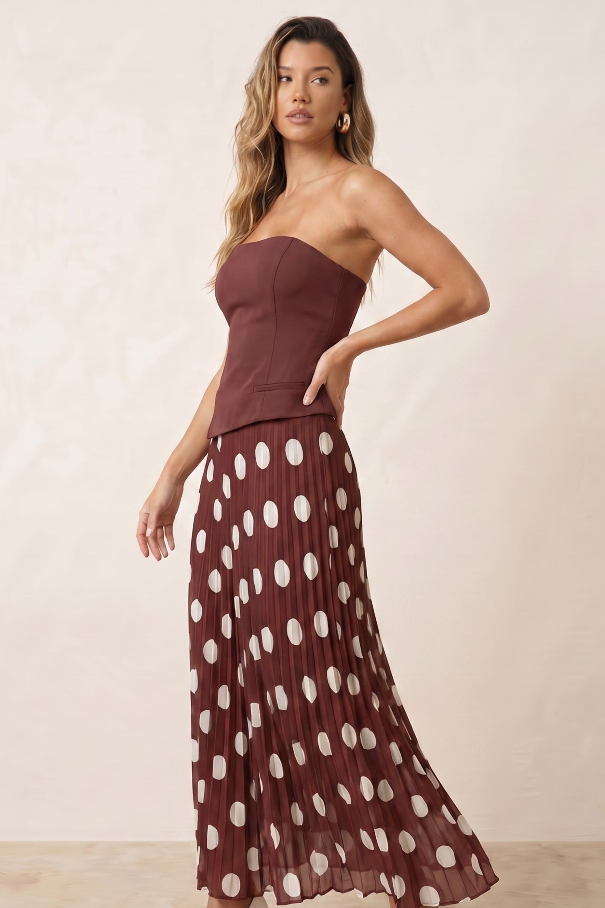 Madelaine Bandeau Dress in Brown spot - Style Cheat